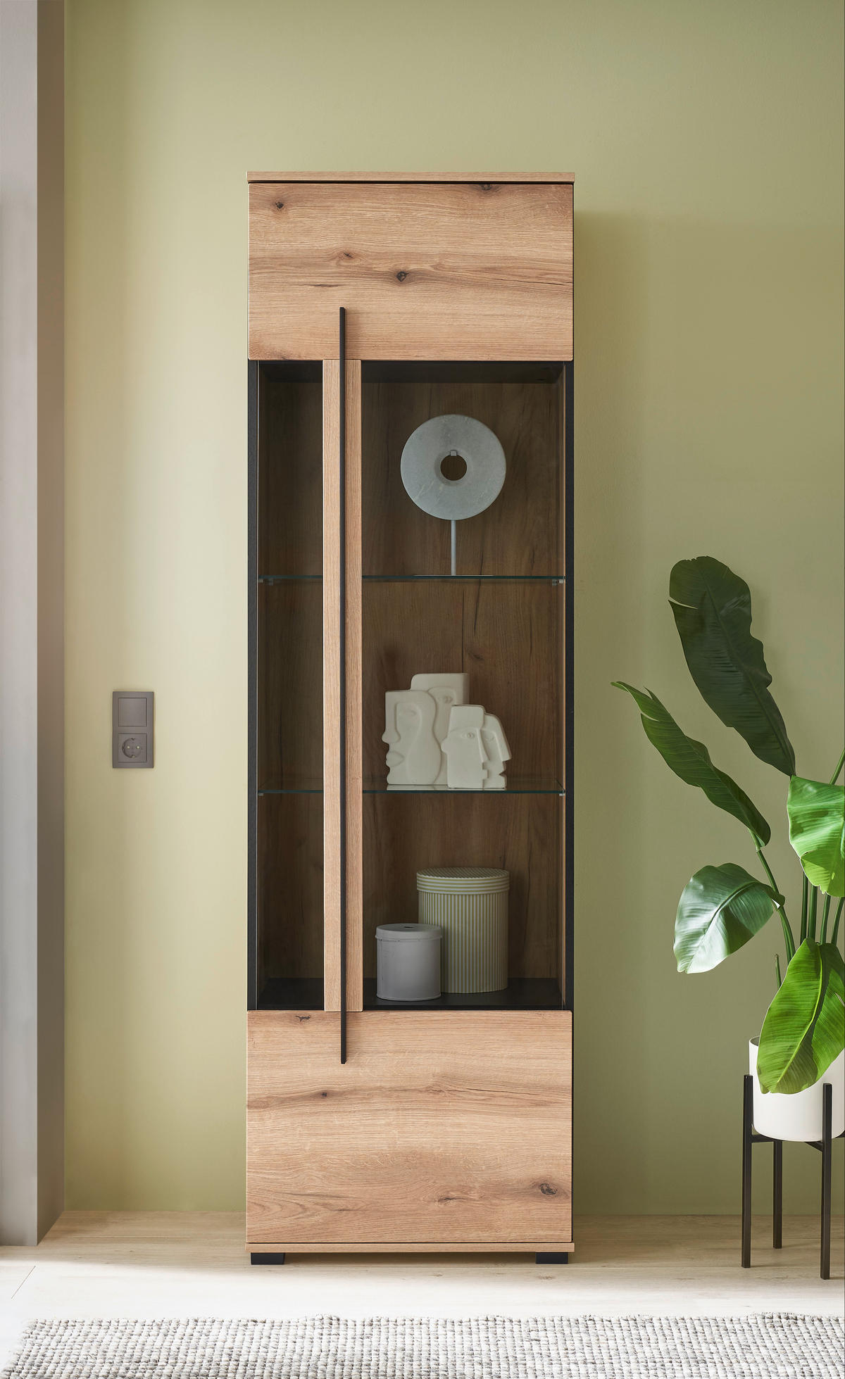 VITRINE  in Eichefarben  - Eichefarben/Schwarz, Design, Glas/Holzwerkstoff (60/200/37cm) - Livetastic