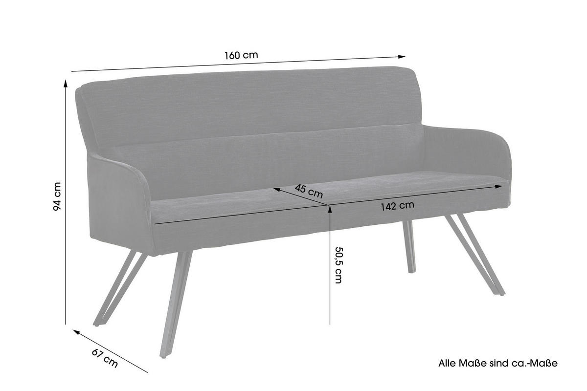 SITZBANK 160/94/67 cm Webstoff Schwarz  - Schwarz, MODERN, Textil/Metall (160/94/67cm) - MID.YOU