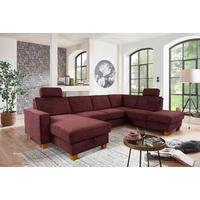 WOHNLANDSCHAFT in Flachgewebe Dunkelrot  - Eichefarben/Dunkelrot, Konventionell, Holz/Textil (161/309/213cm) - Sit & More