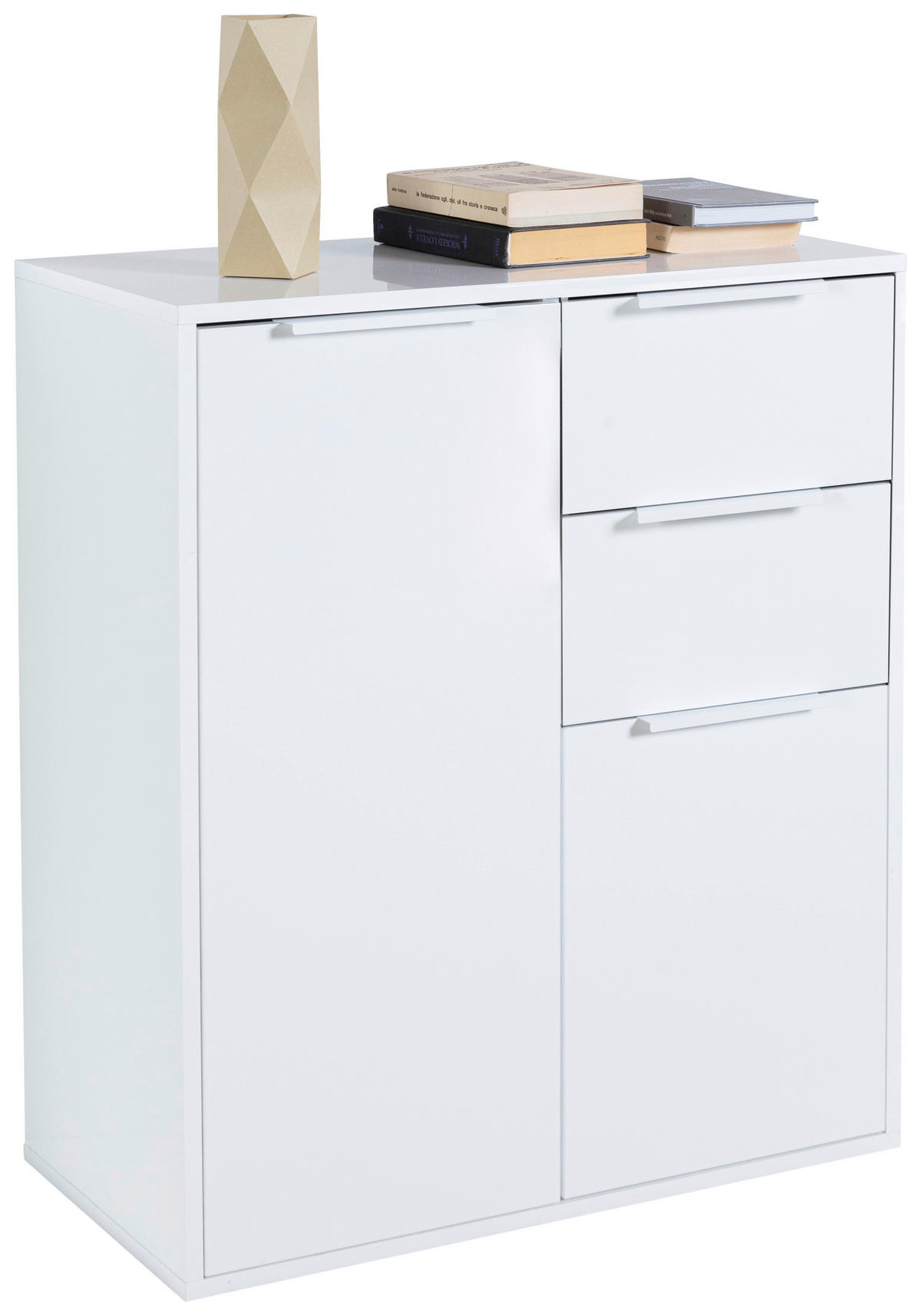 KOMODA, bela, visoki sijaj  - črna/bela, Design, kovina/umetna masa (72/87/35,3cm) - Carryhome