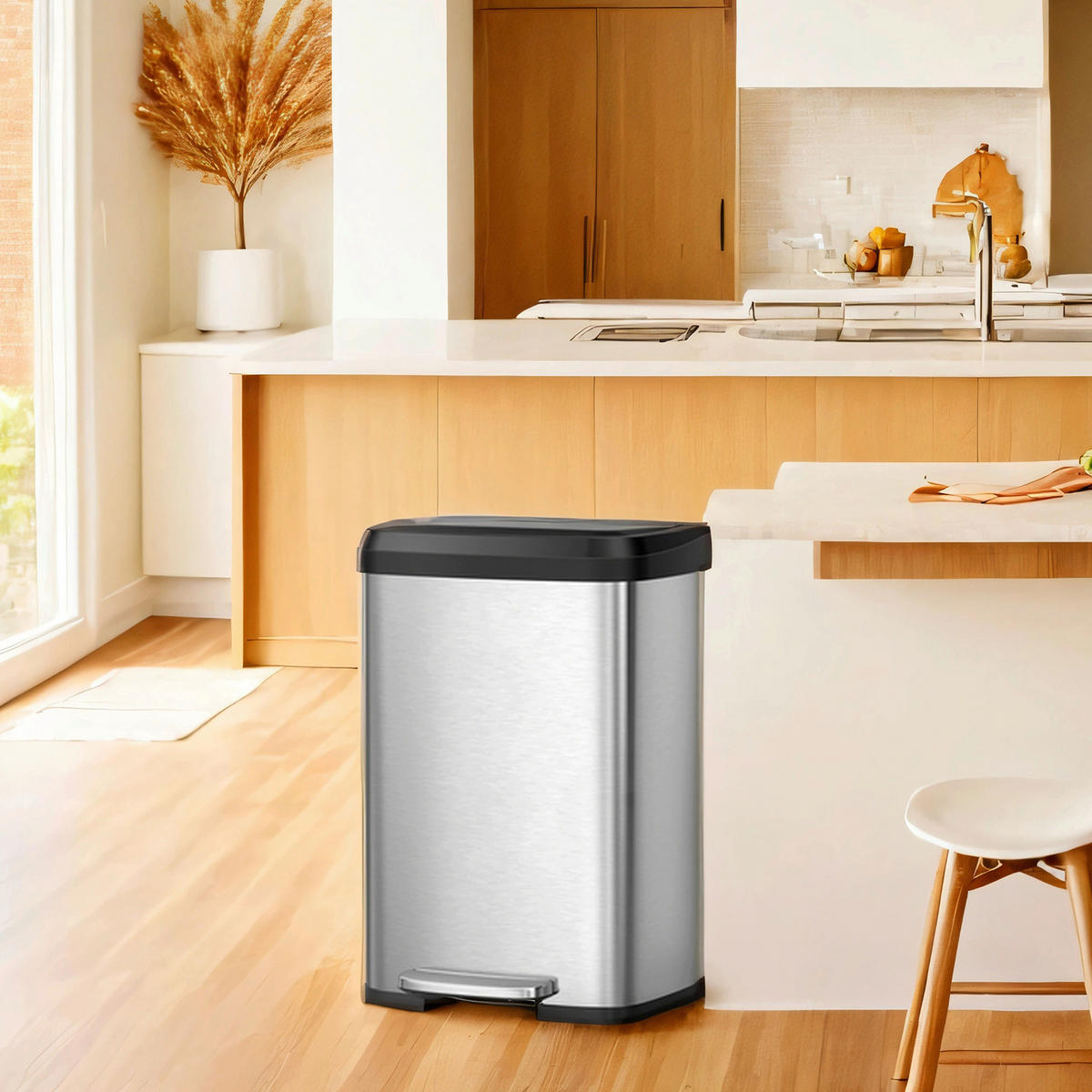 ABFALLSAMMLER 50 L  - Silberfarben/Schwarz, Basics, Kunststoff/Metall (40,4/58,5/38cm)