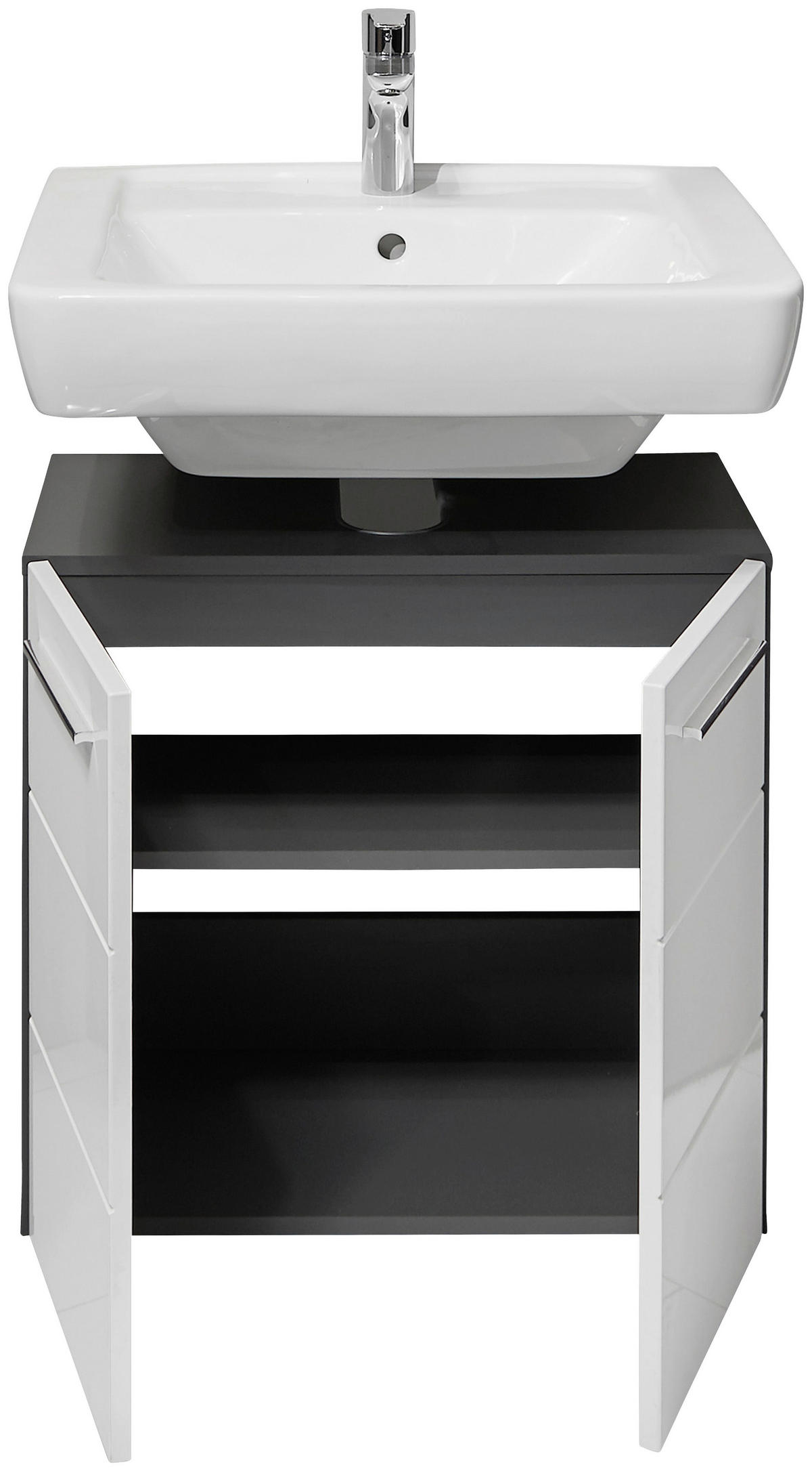 SKŘÍŇKA POD UMYVADLO, vysoce lesklá bílá, antracitová, 60/62/31 cm - barvy stříbra/černá, Natur, kompozitní dřevo/plast (60/62/31cm) - Xora
