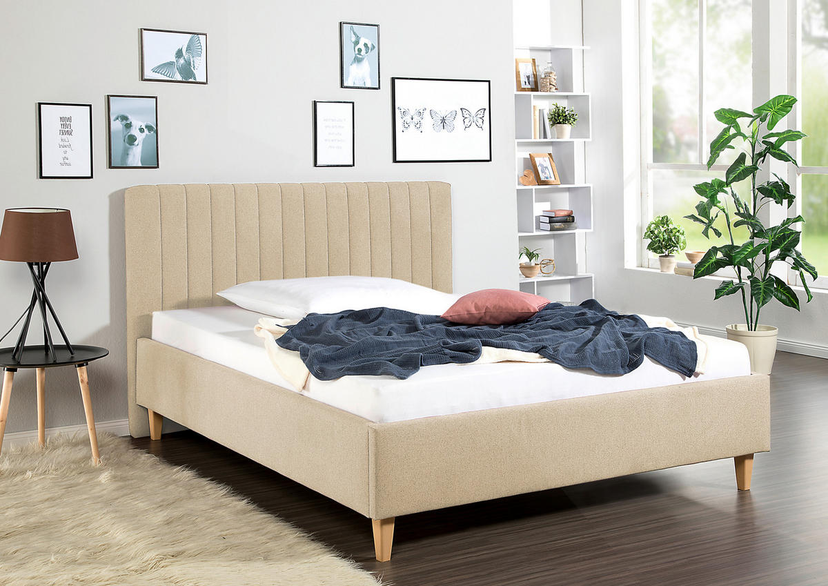 POLSTERBETT 140/200 cm,  in Beige,  - Beige/Naturfarben, MODERN, Holz/Textil (140/200cm) - Livetastic