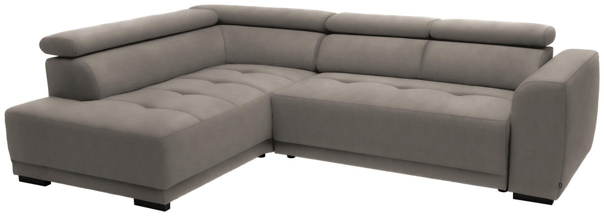 ECKSOFA in Feincord Graubraun  - Graubraun/Schwarz, Design, Kunststoff/Textil (205/284cm) - MID.YOU