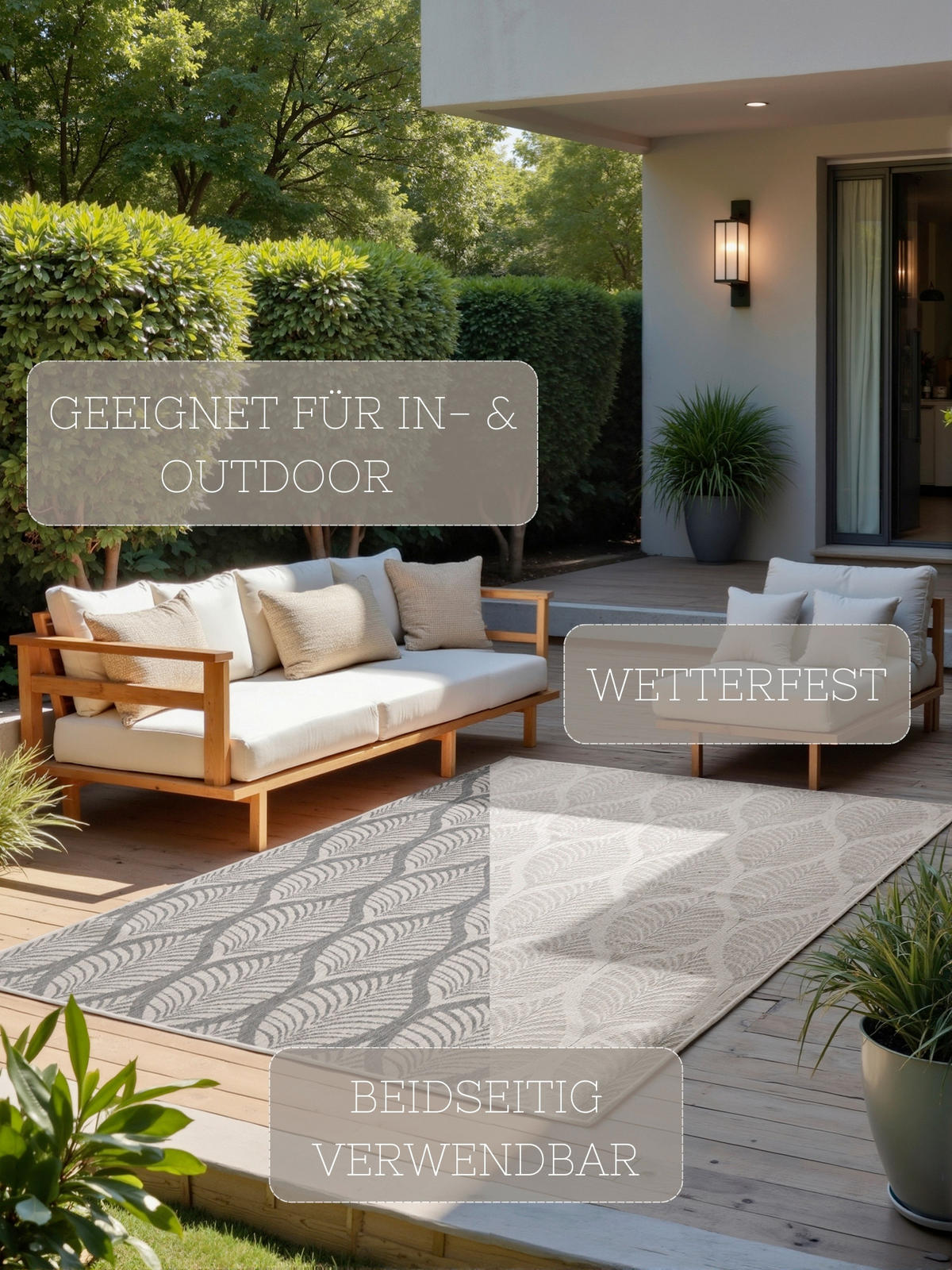 OUTDOORTEPPICH 120/170 cm Duet Grau, Weiß  - Weiß/Grau, Design, Kunststoff (120/170cm)