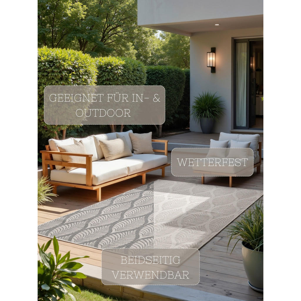 Thumbnail - Hanse Home Outdoorteppich Duet, Weiß, Grau, Kunststoff, Ornament, rechteckig, 200x290 cm, Oeko-Tex® Standard 100, in ver...