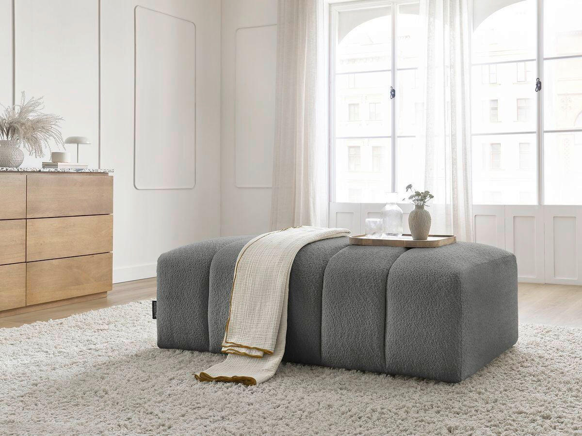 HOCKER ANNECY Bouclé Dunkelgrau  - Dunkelgrau/Schwarz, MODERN, Kunststoff/Textil (146/45/68cm)