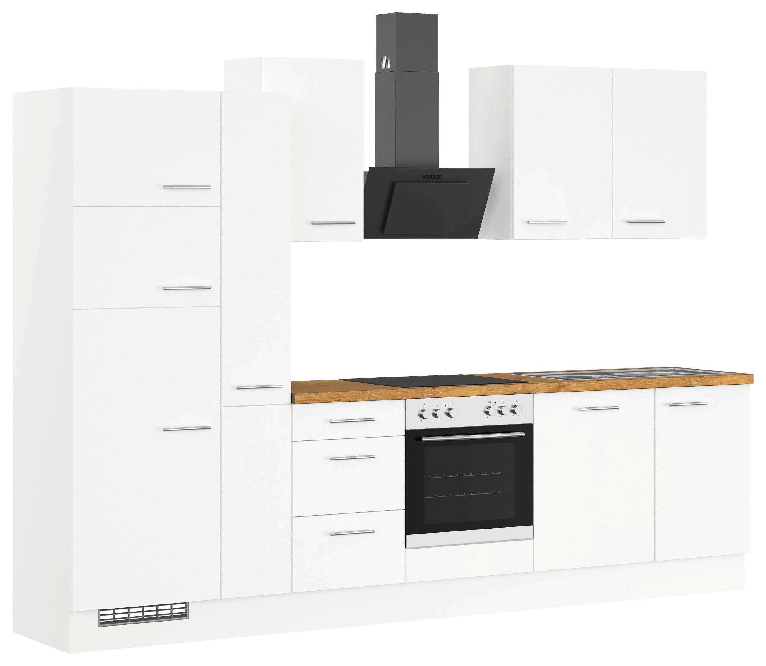 KÜCHENLEERBLOCK 310 cm   in Weiß  - Edelstahlfarben/Eichefarben, Design, Holzwerkstoff/Metall (310cm) - Impuls