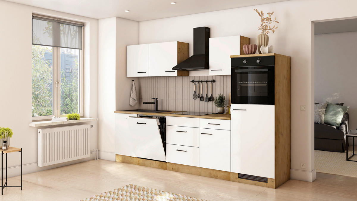 KÜCHENBLOCK 280 cm  in Eichefarben, Magnolie  - Eichefarben/Magnolie, Trend, Holzwerkstoff/Metall (280cm) - FlexWell