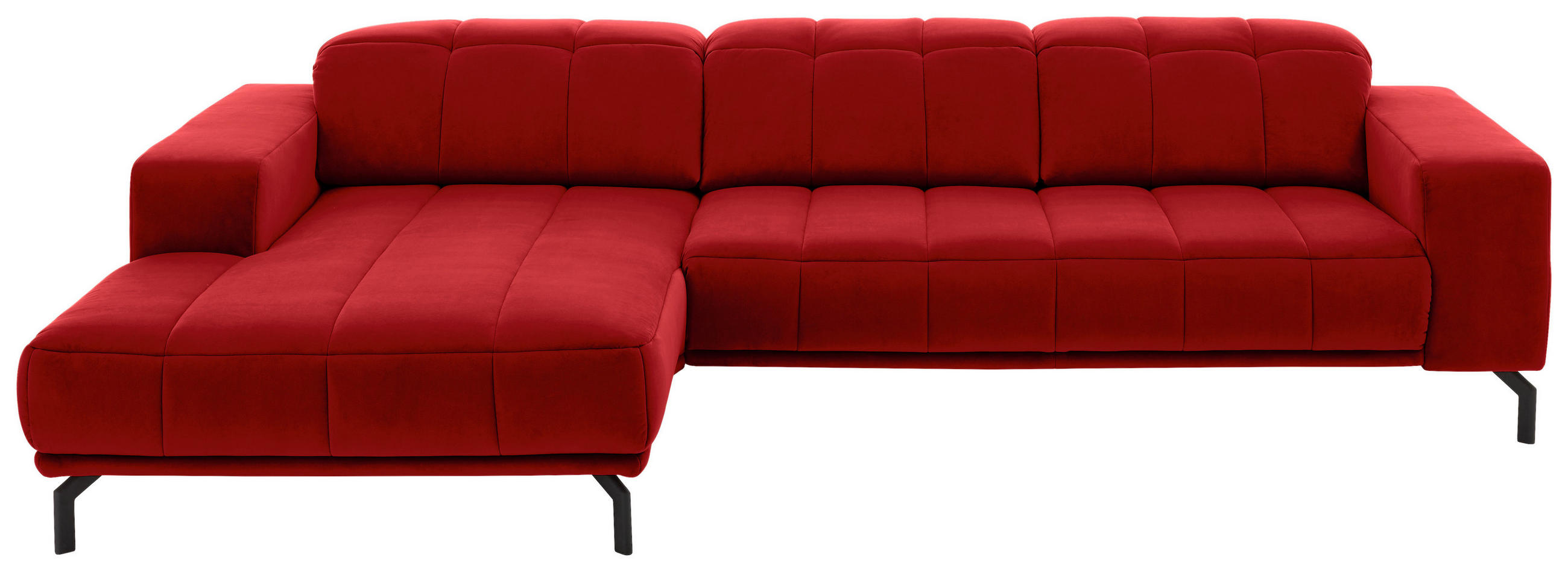 ECKSOFA Rot Velours  - Rot/Schwarz, Design, Textil/Metall (195/293cm) - Beldomo Style