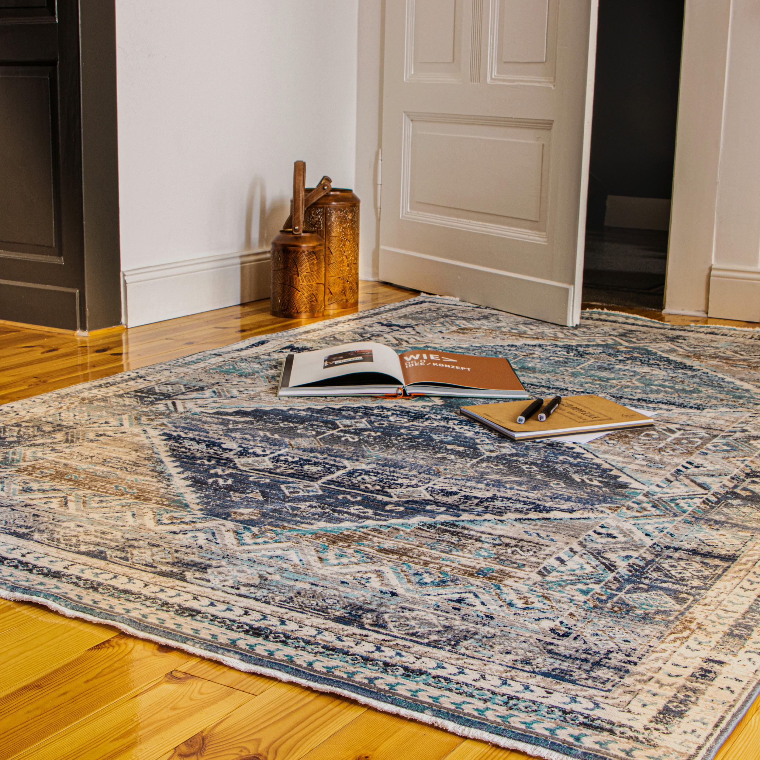 VINTAGE-TEPPICH 40/60 cm My Inca Beige, Dunkelblau  - Beige/Dunkelblau, Design, Textil (40/60cm) - Obsession