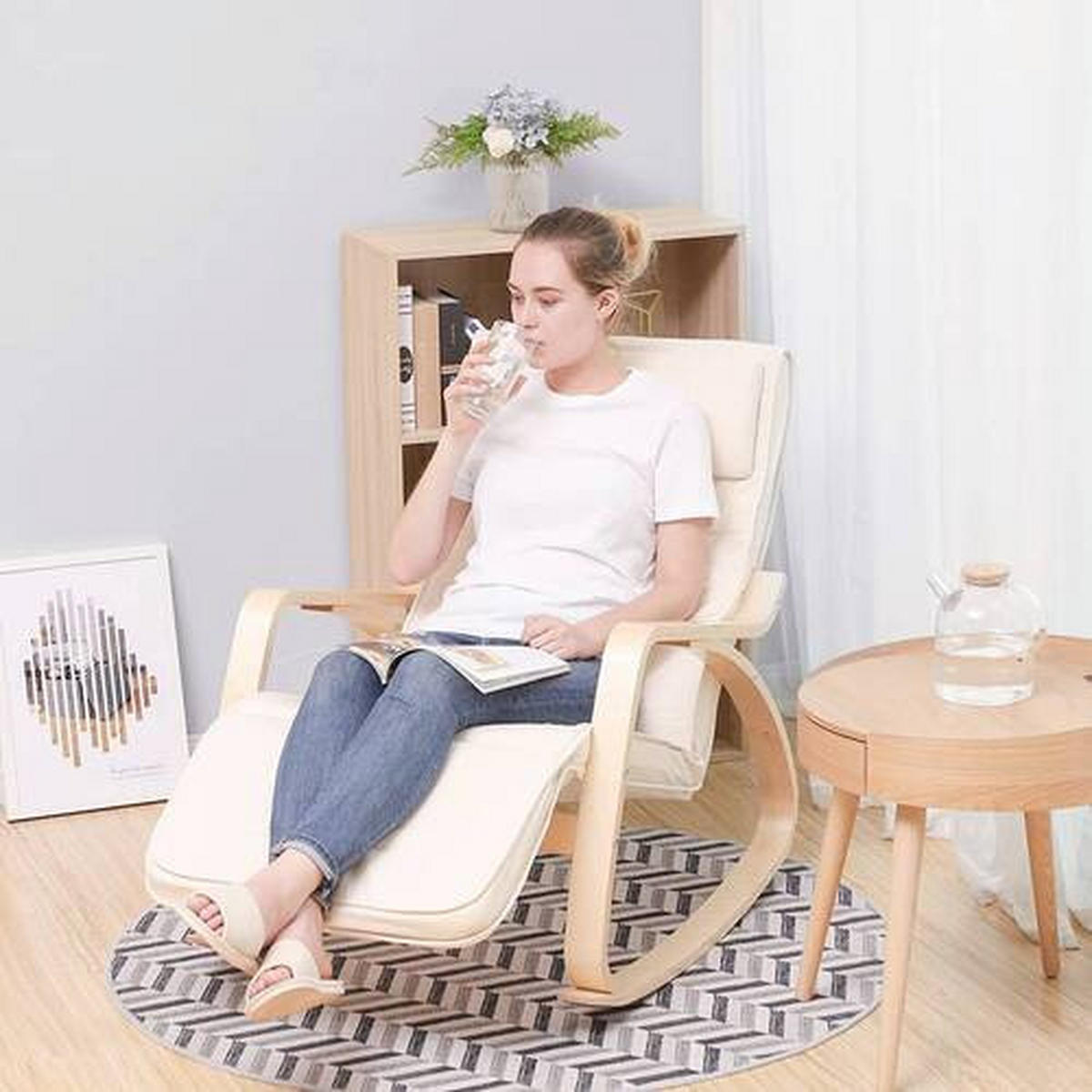 RELAXAČNÍ KŘESLO, dřevo, textil, béžová - béžová, Trend, dřevo/textil (115/91/55cm) - Boxxx
