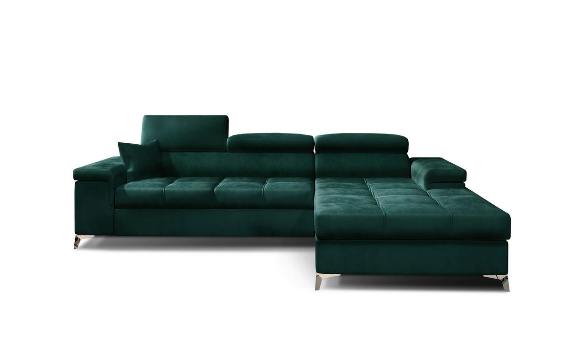 ECKSOFA  Grün Samt  - Silberfarben/Grün, Design, Textil/Metall (281/205cm) - MID.YOU