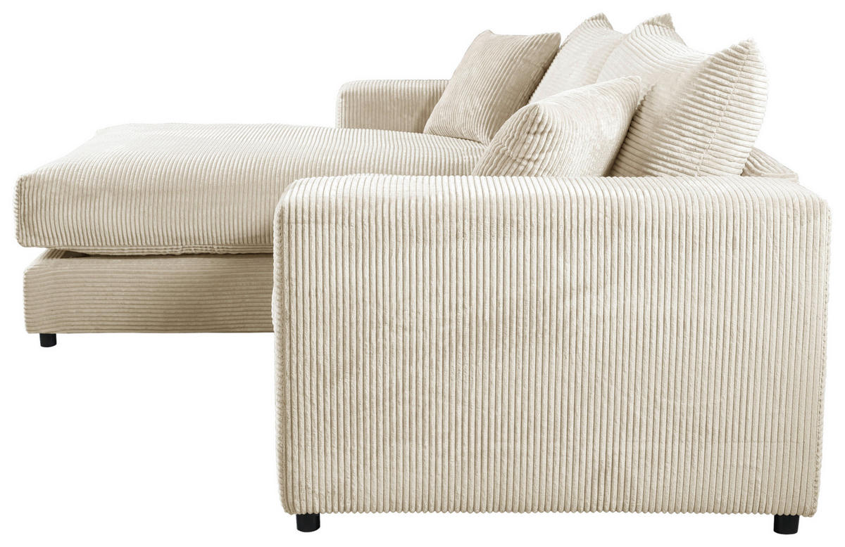 ECKSOFA  Cord, Velours Creme  - Creme/Schwarz, Basics, Kunststoff/Textil (180/265cm) - Livetastic