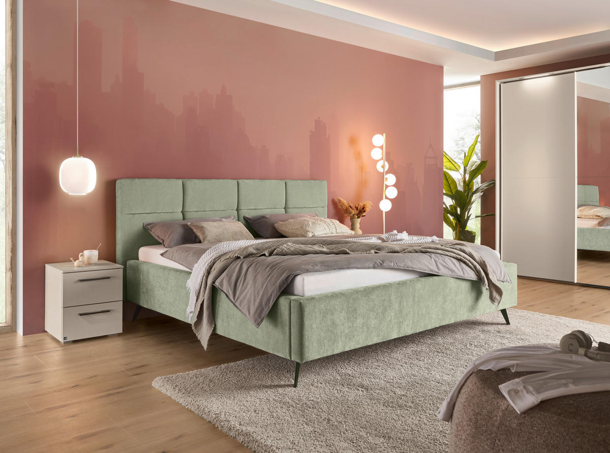 POLSTERBETT 180/200 cm,  in Hellgrün,  - Schwarz/Hellgrün, KONVENTIONELL, Textil/Metall (180/200cm) - SetOne by Musterring