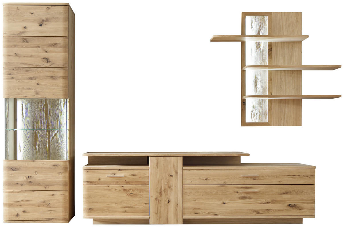 WOHNWAND  in Eichefarben 320/208/45 cm  - Eichefarben/Schwarz, Design, Glas/Holz (320/208/45cm) - Livetastic