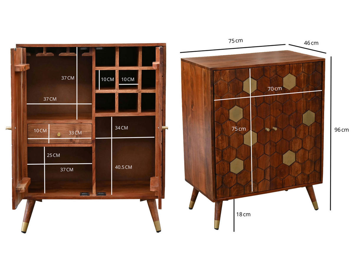 BAR Akaziefarben  - Goldfarben/Akaziefarben, Design, Holz/Metall (75/46/96cm) - Livetastic