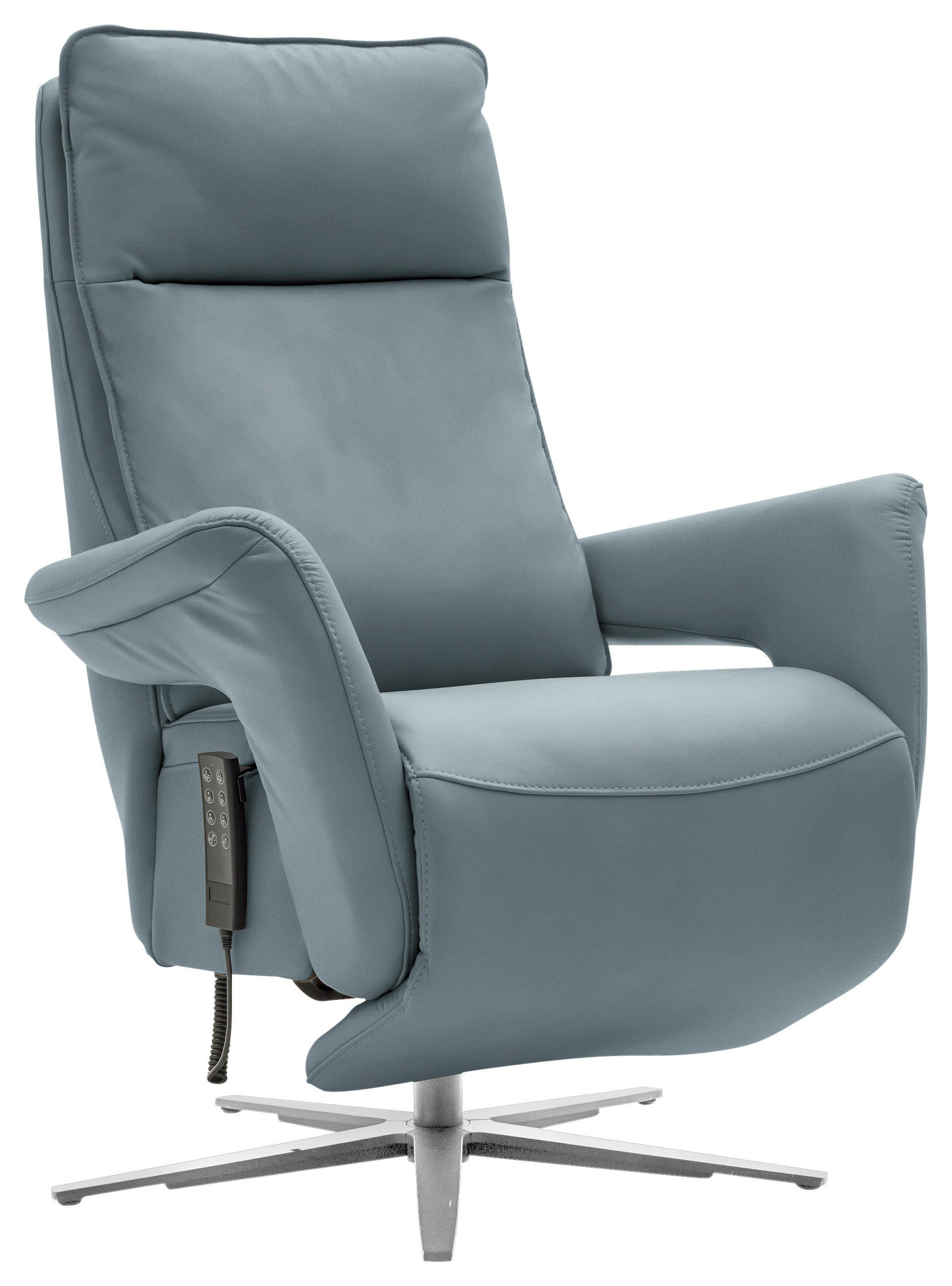 RELAXSESSEL in Leder Blaugrau  - Edelstahlfarben/Blaugrau, Design, Leder/Metall (79-83/116/87-176cm) - Valdera