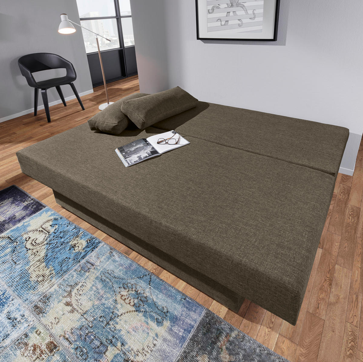 SCHLAFSOFA  mit Schlafen auf Sitzhöhe Webstoff Braun  - Alufarben/Braun, Design, Kunststoff/Textil (190/74-86/80cm) - Carryhome