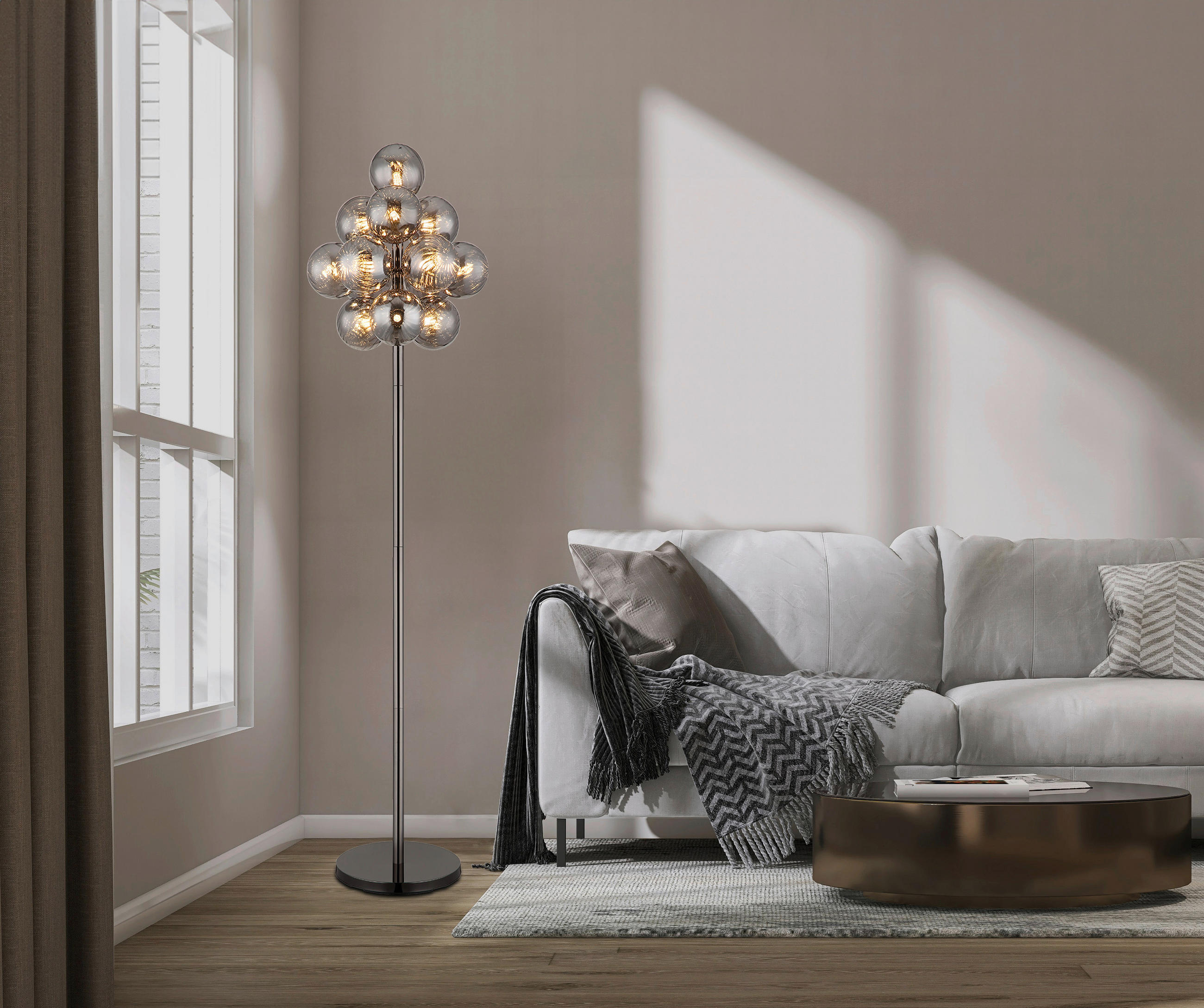 GOLVLAMPA CONOR 39,5/160 cm    - svartkrom/grå, Design, metall/glas (39,5/160cm) - Globo