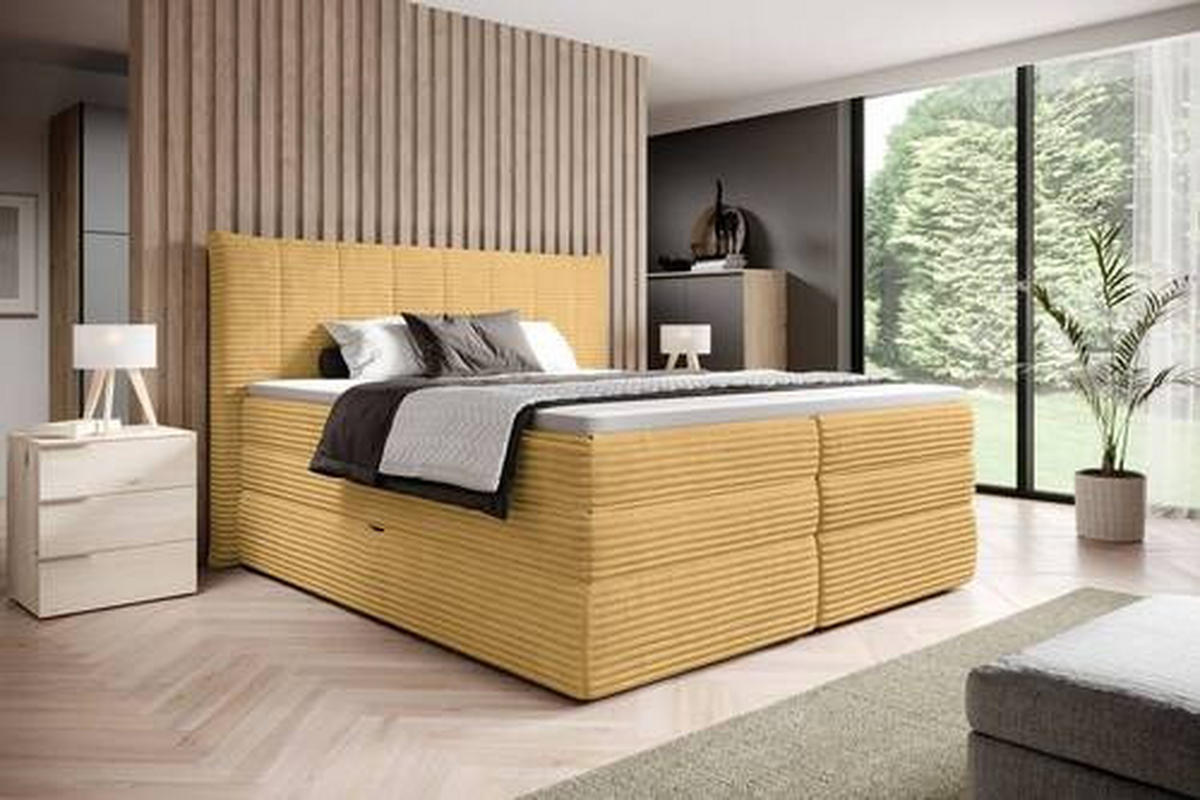 BOXSPRINGBETT 180/200 cm  in Gelb  - Gelb/Schwarz, Design, Kunststoff/Textil (180/200cm) - Esposa