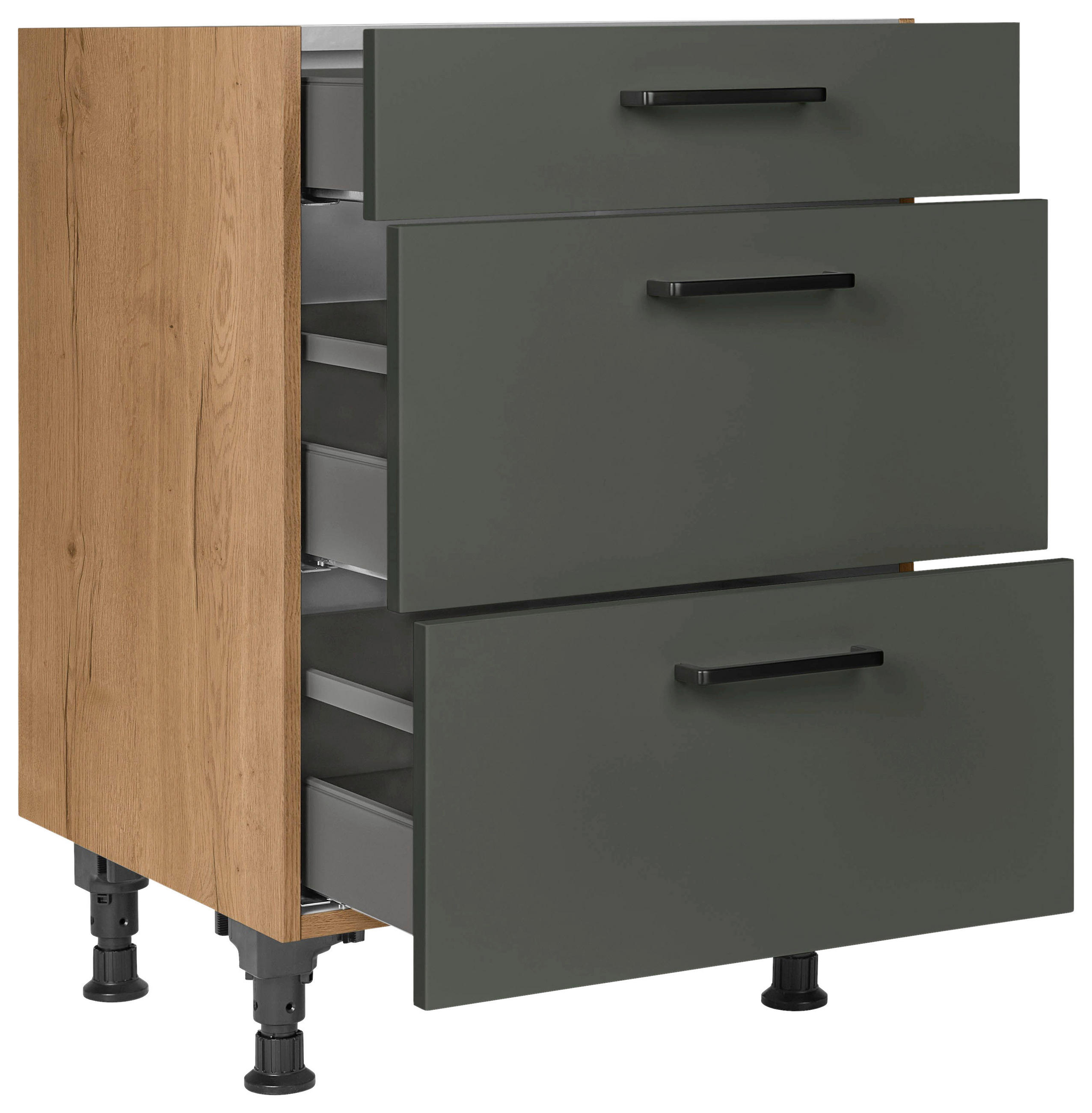 SCHUBKASTENUNTERSCHRANK 60/87/56 cm  in Grün, Eichefarben  - Eichefarben/Schwarz, MODERN, Holzwerkstoff/Metall (60/87/56cm) - Nobilia