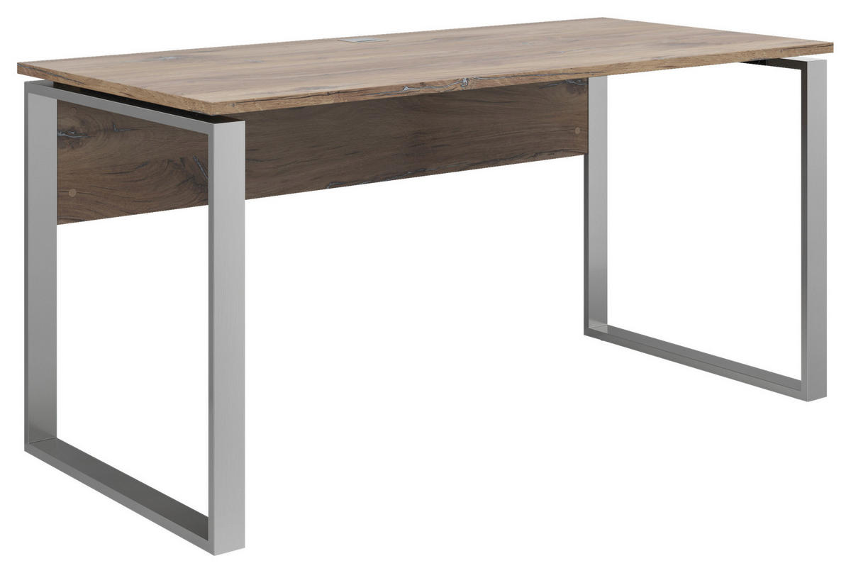 SCHREIBTISCH 150/76/77 cm  in Eiche dunkel  - Eiche dunkel/Silberfarben, KONVENTIONELL, Holzwerkstoff/Metall (150/76/77cm) - Voleo