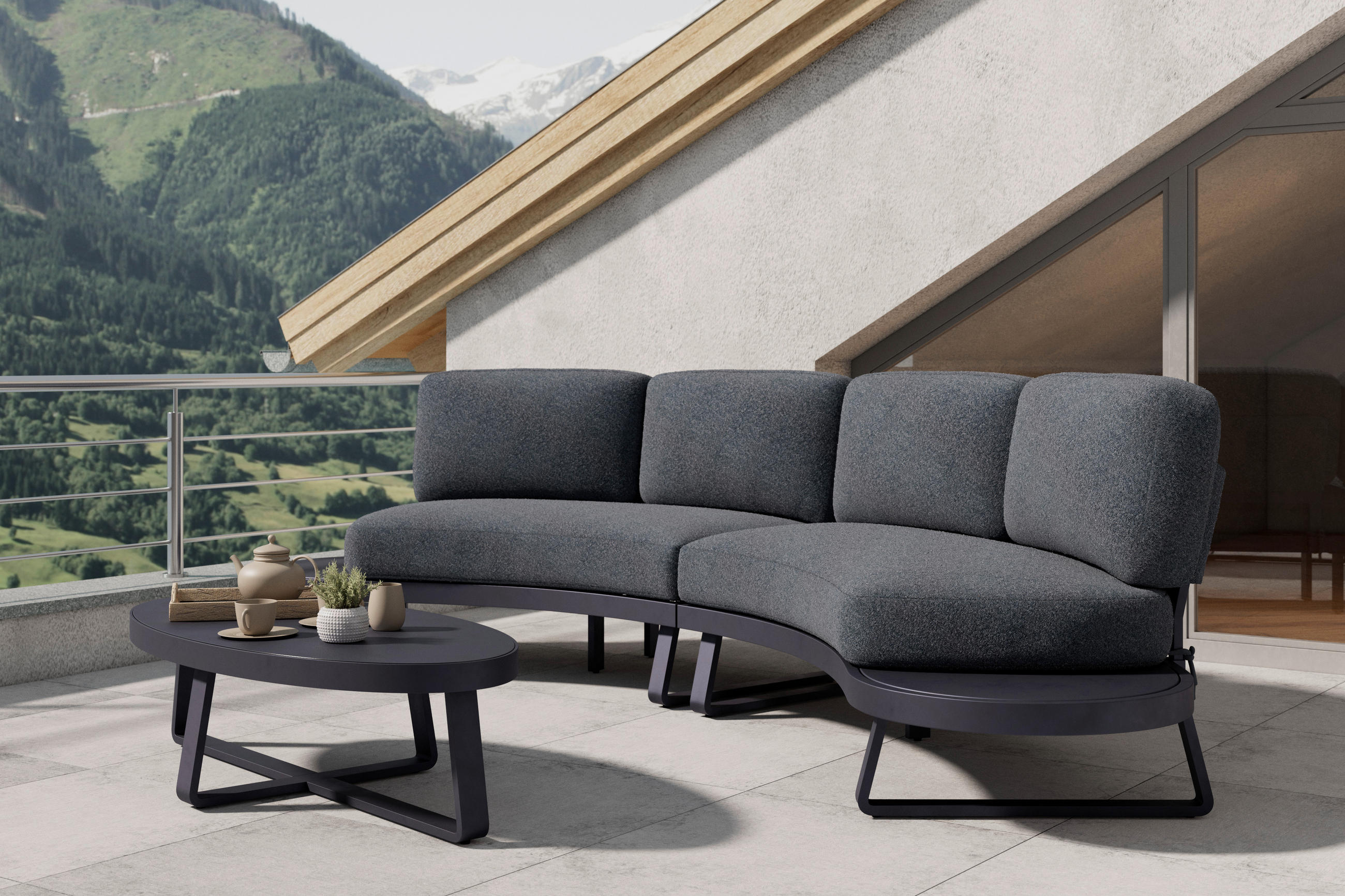 LOUNGEGARNITUR Aluminium  - Anthrazit/Grau, Design, Textil/Metall (190/98/63,5cm) - Amatio