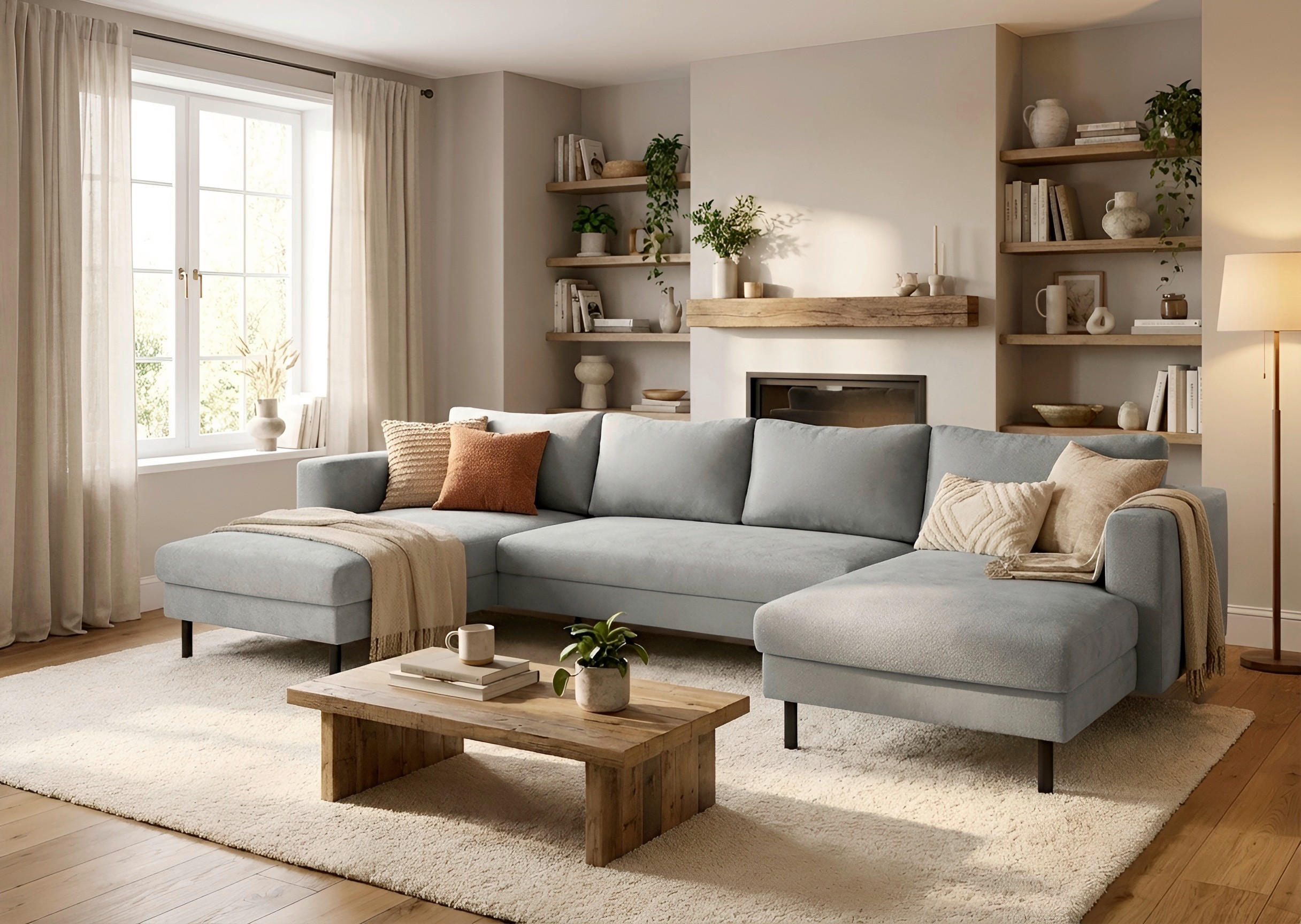 WOHNLANDSCHAFT Schlammfarben Struktur  - Schlammfarben/Schwarz, MODERN, Textil/Metall (161/306/161cm) - Trendmanufaktur