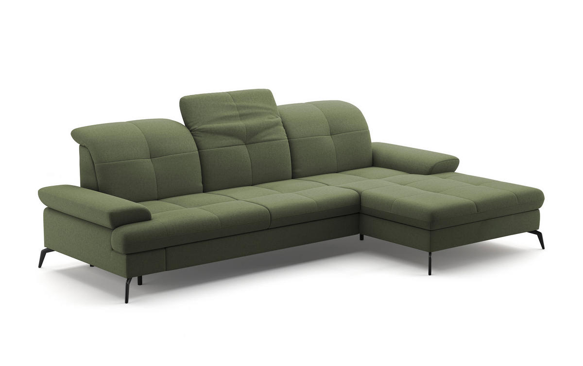 ECKSOFA in Flachgewebe Olivgrün  - Schwarz/Olivgrün, Konventionell, Textil/Metall (279/185cm) - Sit & More