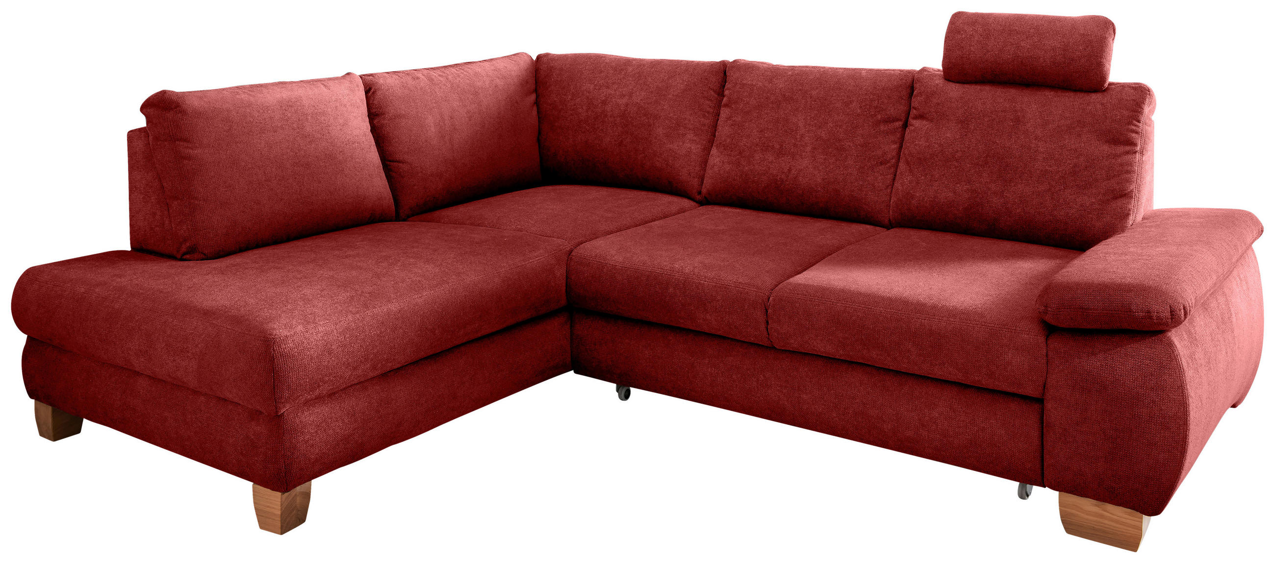 ECKSCHLAFSOFA Chenille Rot  - Wildeiche/Rot, Modern, Holz/Textil (206/261cm) - Livetastic