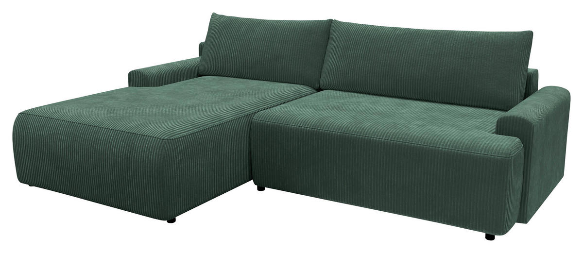 ECKSCHLAFSOFA in Cord Dunkelgrün  - Dunkelgrün/Schwarz, Modern, Kunststoff/Textil (167/253cm) - Trendmanufaktur
