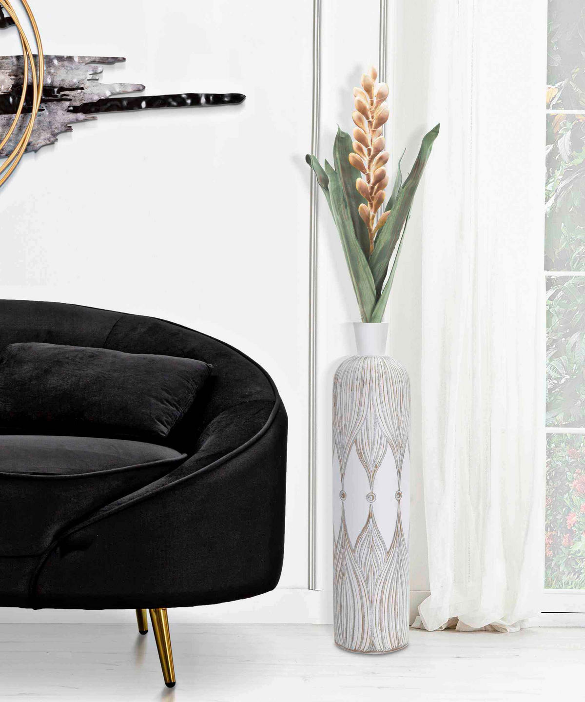 Vase Polyresin Atene  - Weiß, Basics, Kunststoff (15/60/15cm)