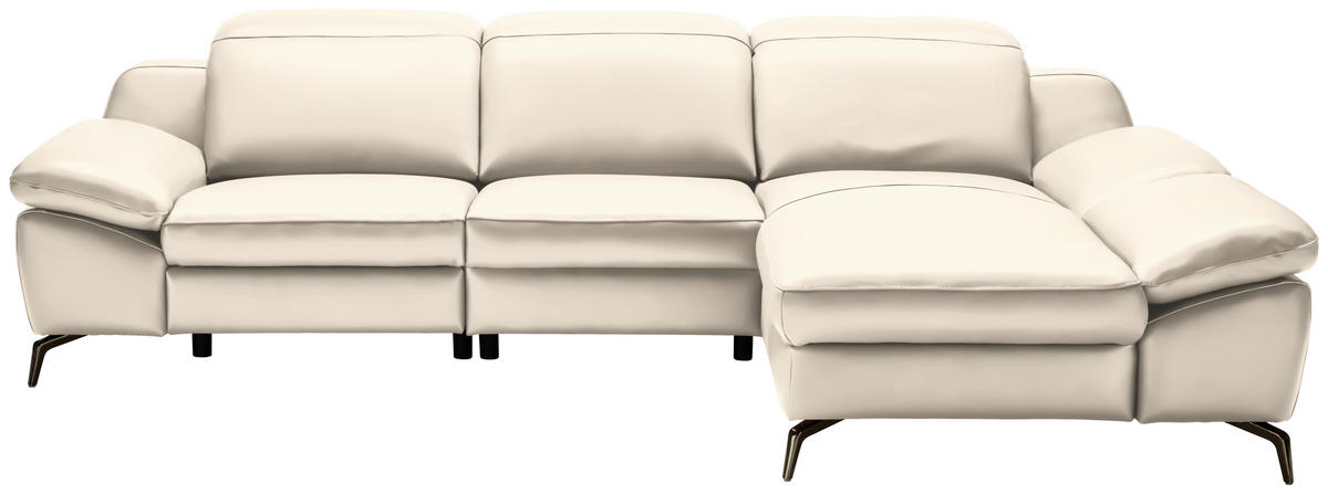 ECKSOFA in Echtleder Beige  286/183 cm  - Beige/Schwarz, Design, Leder/Metall (286/183cm) - Celina Home