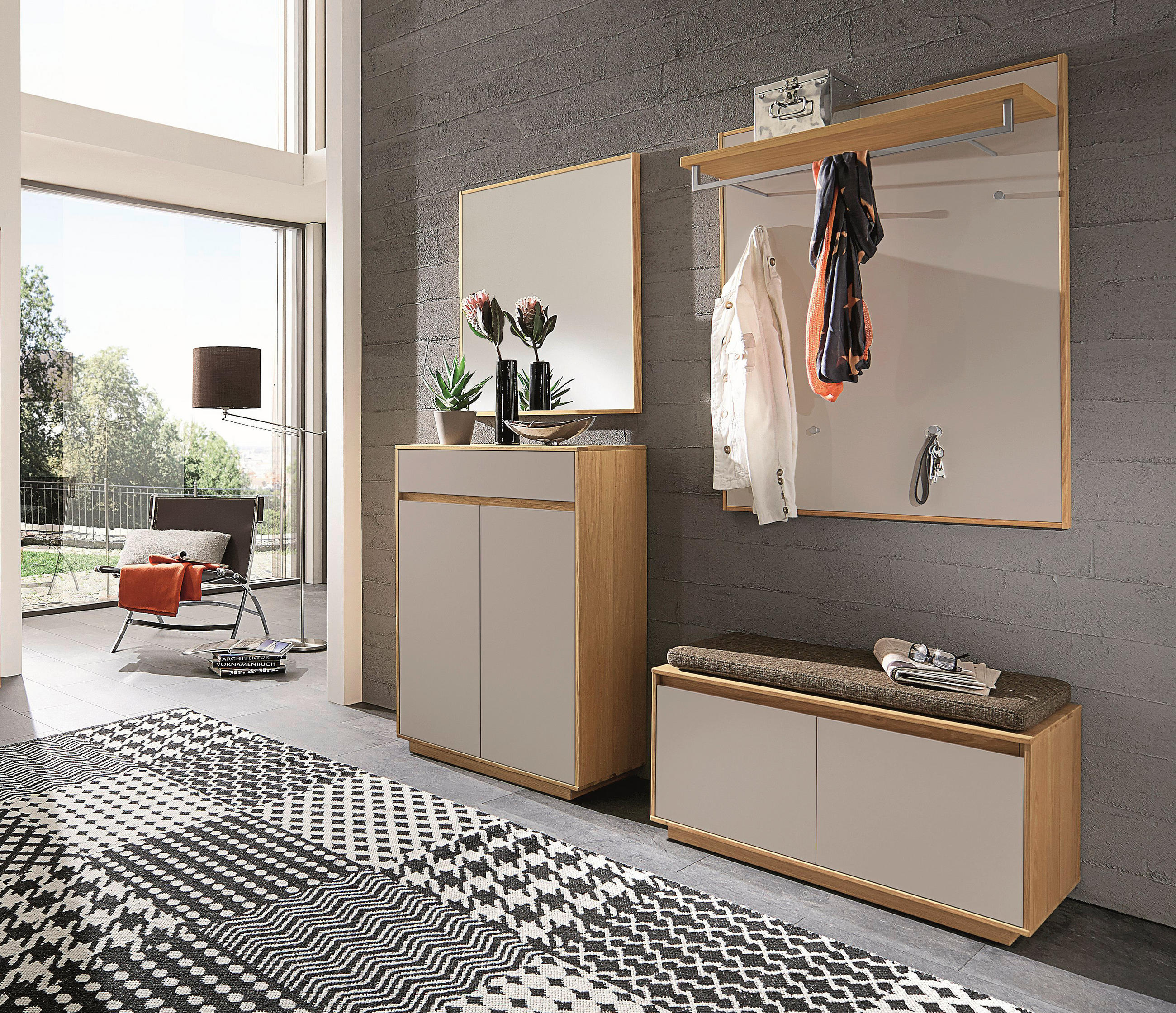 GARDEROBE Eichefarben, Sandfarben, Hellbraun - Sandfarben/Hellbraun, Basics, Glas/Holz (165/195/40cm)