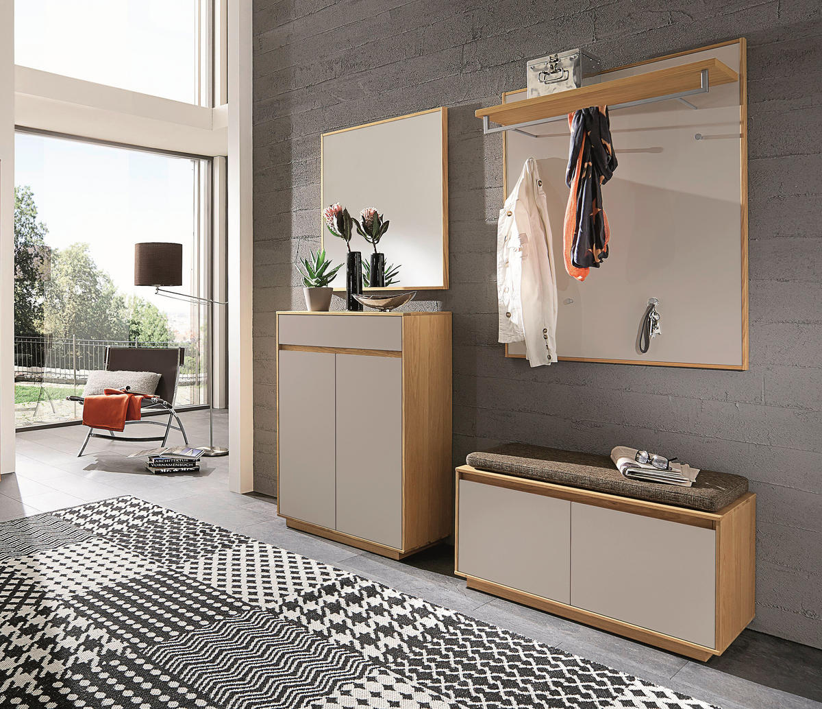 GARDEROBE 5-teilig  in 165/195/40 cm  - Sandfarben/Hellbraun, Basics, Glas/Holz (165/195/40cm)