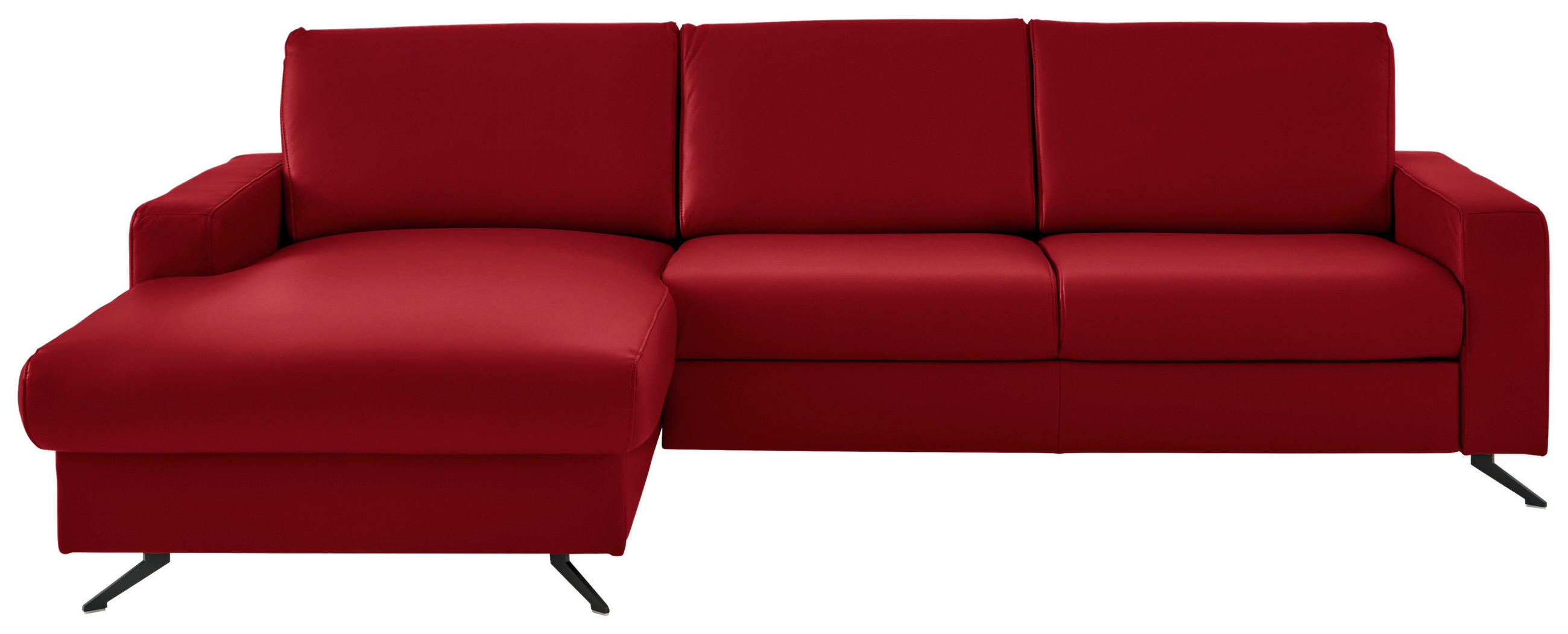 ECKSOFA in Echtleder Rot  165/267 cm  - Rot/Schwarz, Design, Leder/Metall (165/267cm) - Lomoco