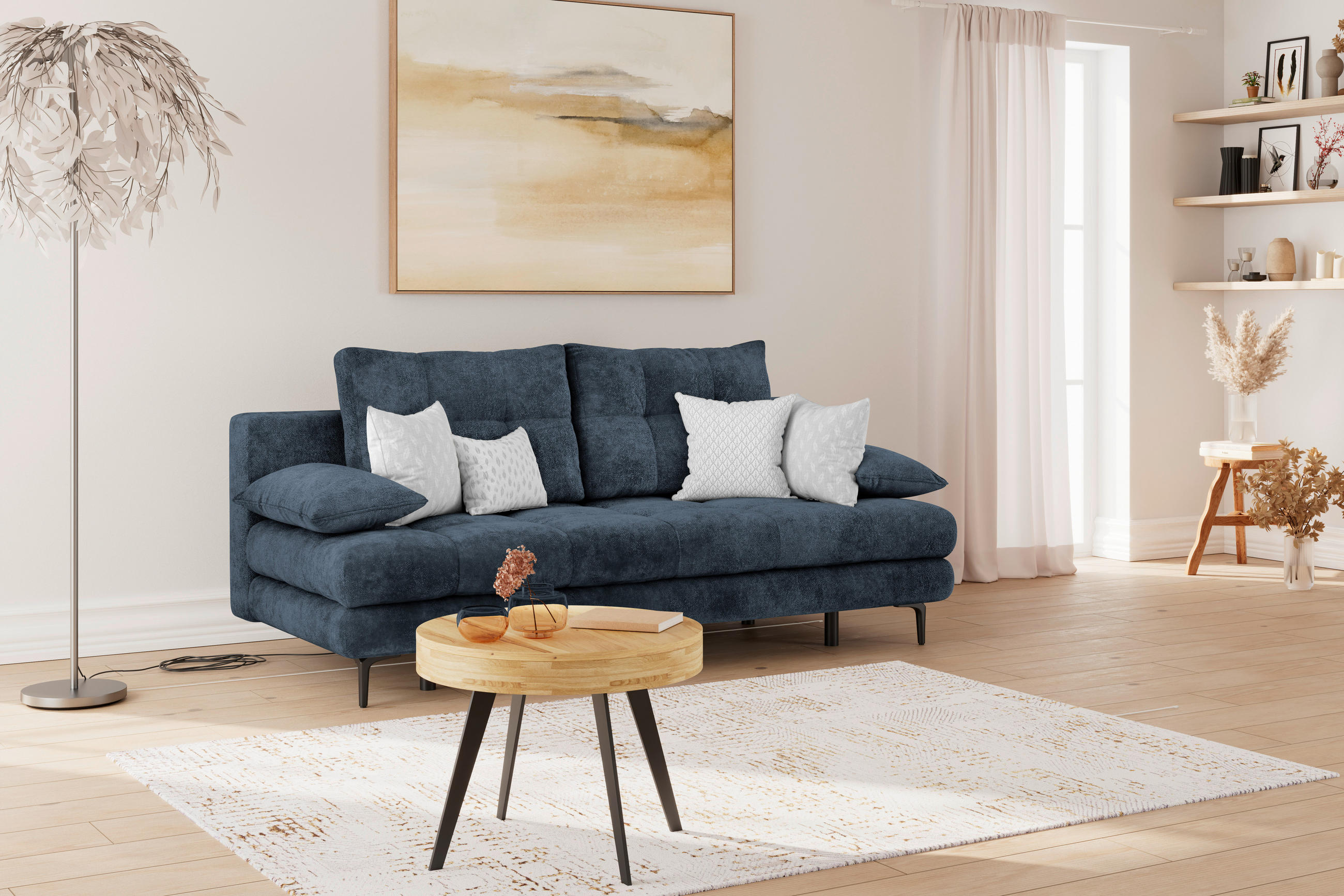 SCHLAFSOFA  mit Liegefunktion, Schlafen auf Sitzhöhe, Rücken echt Chenille Dunkelblau  - Schwarz/Dunkelblau, KONVENTIONELL, Textil/Metall (203/94/96cm) - Carryhome