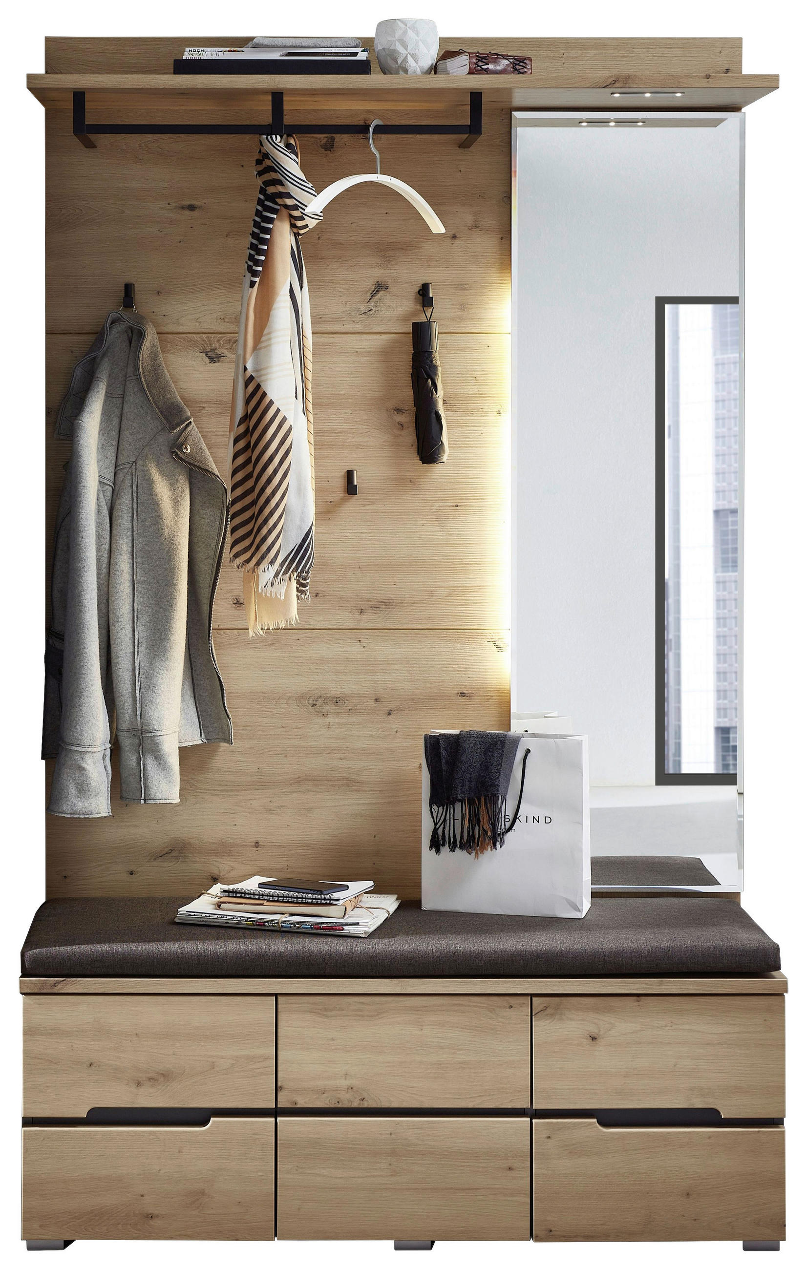 Voleo Garderobe Eiche Artisan, Graphit 120x196x37 cm