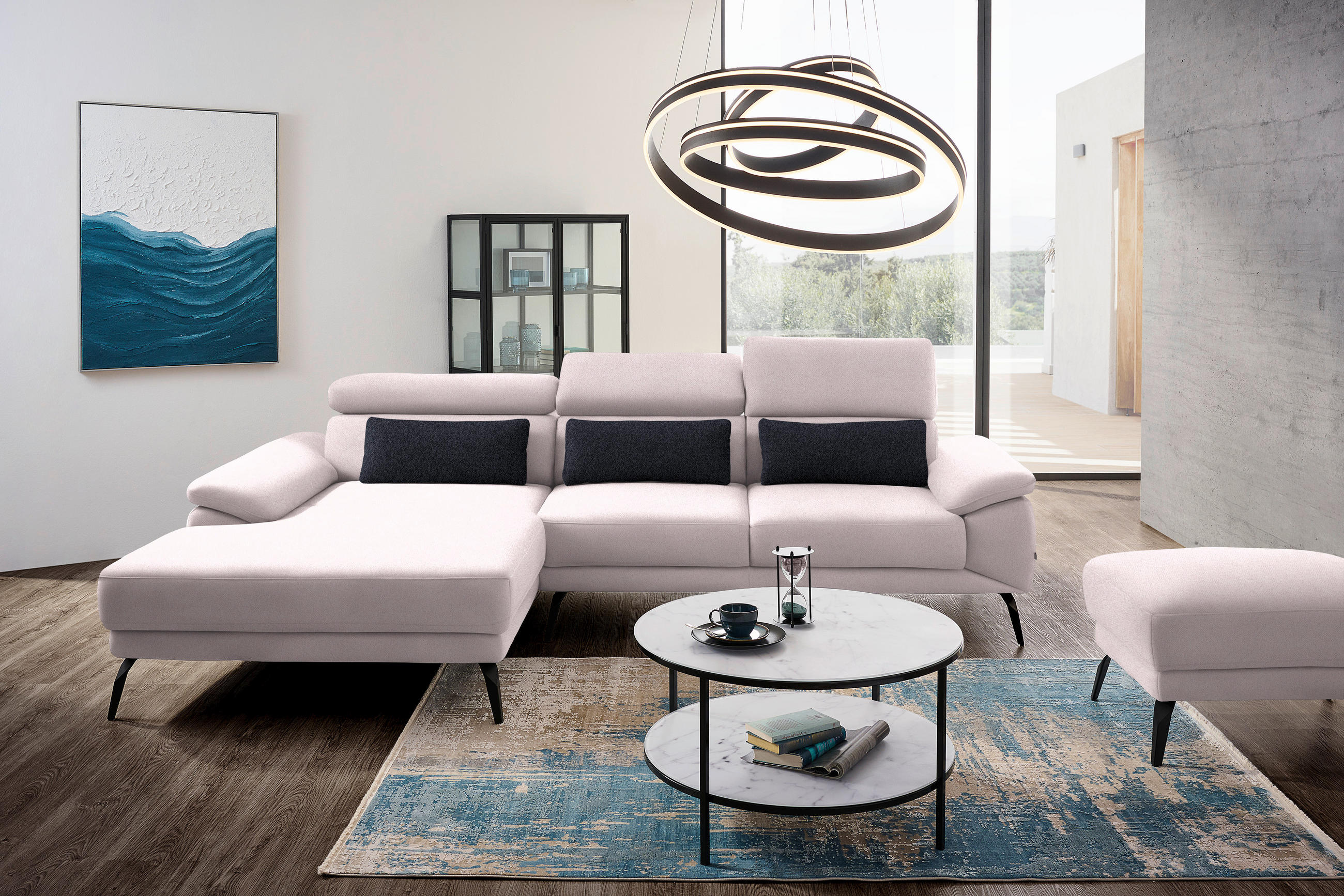 ECKSOFA Hellrosa Velours  - Hellrosa/Schwarz, Design, Textil/Metall (187/295cm) - Novel