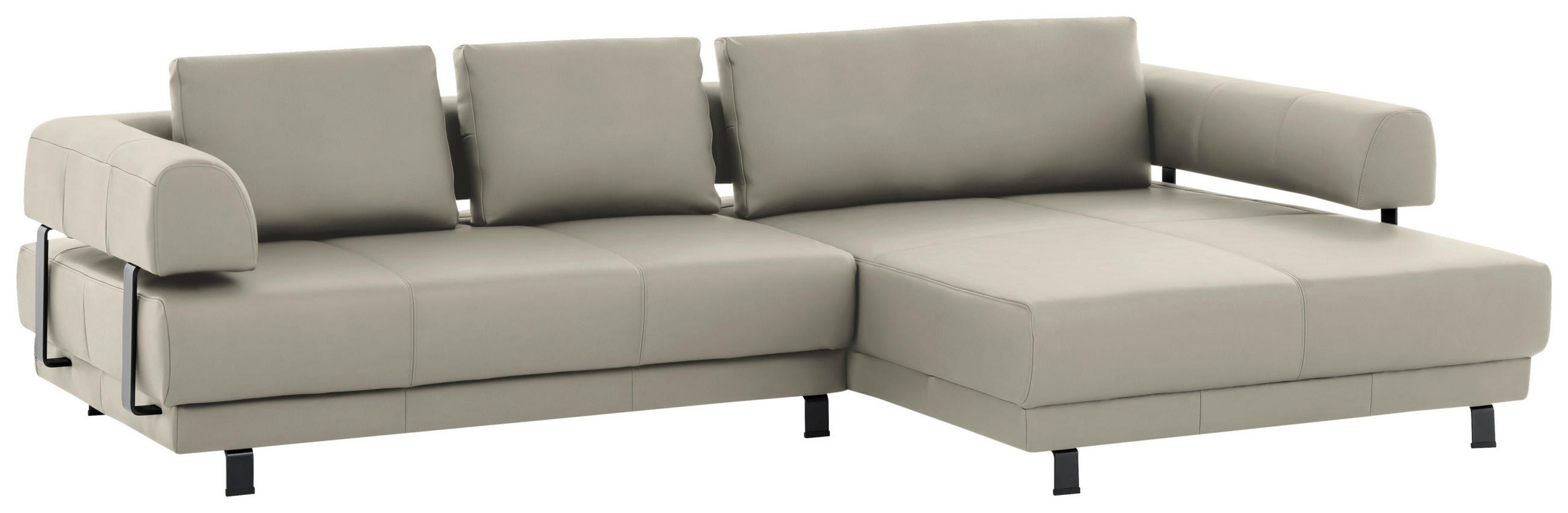 ECKSOFA in Echtleder Creme, Naturfarben  - Creme/Schwarz, Design, Leder/Metall (307/188cm)