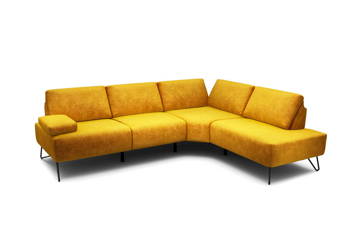 ECKSOFA Cosy Gelb Samt  - Gelb/Schwarz, Design, Textil/Metall (248-263/193cm) - SENSOO
