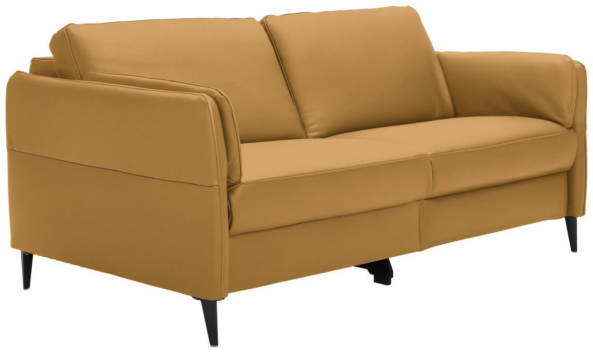 3-SITZER-SOFA in Echtleder Senfgelb  - Senfgelb/Schwarz, Design, Leder/Metall (190/84/99cm) - Dieter Knoll
