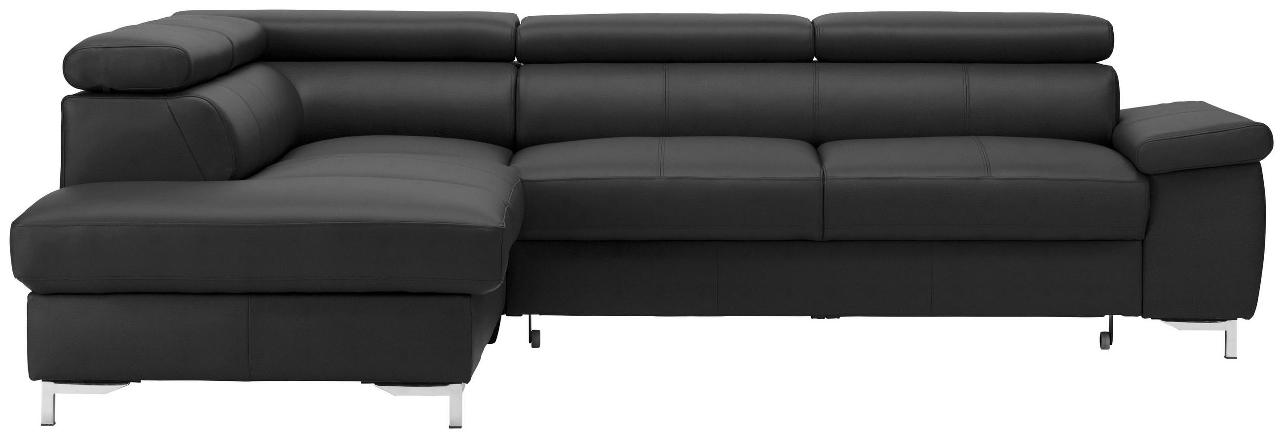 ECKSOFA in Echtleder Schwarz  - Chromfarben/Schwarz, Design, Leder/Metall (213/268cm) - Stylife