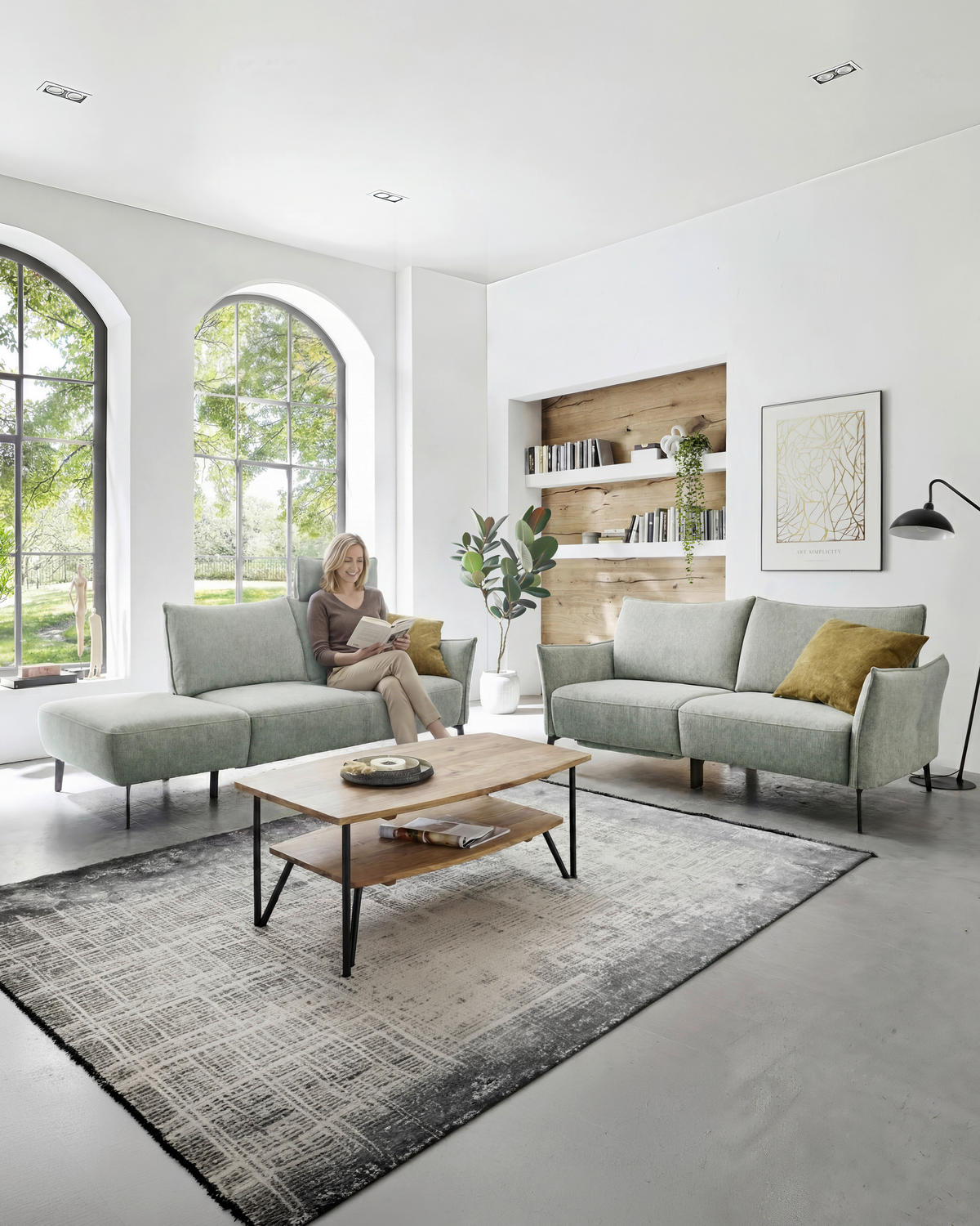 3-SITZER-SOFA Chenille Greige  - Greige/Schwarz, Konventionell, Textil/Metall (184/90/92cm) - Elegando