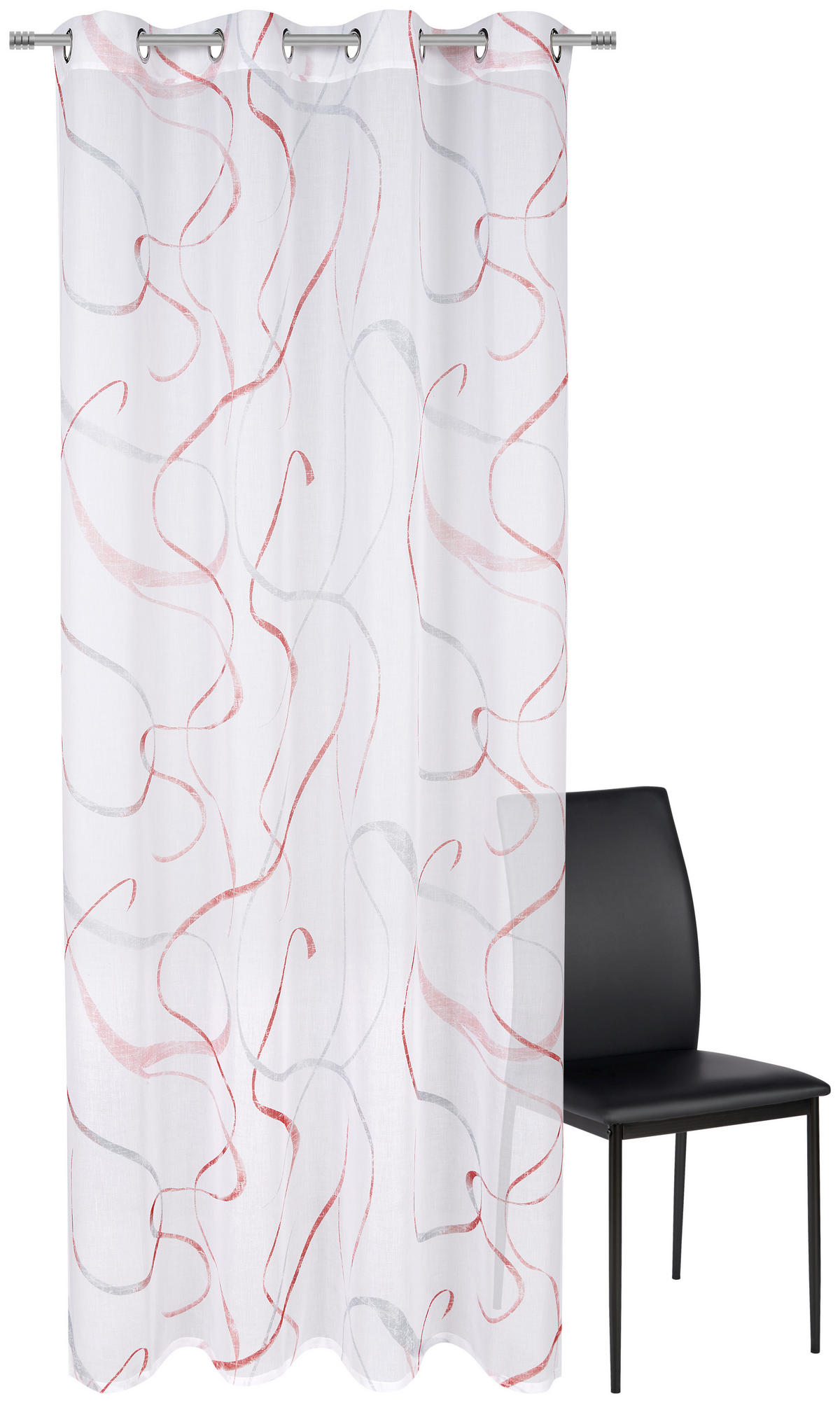 ZÁVĚS S OČKY, poloprůhledné, 140/245 cm - šedá/červená, Konvenční, textil (140/245cm) - Esposa