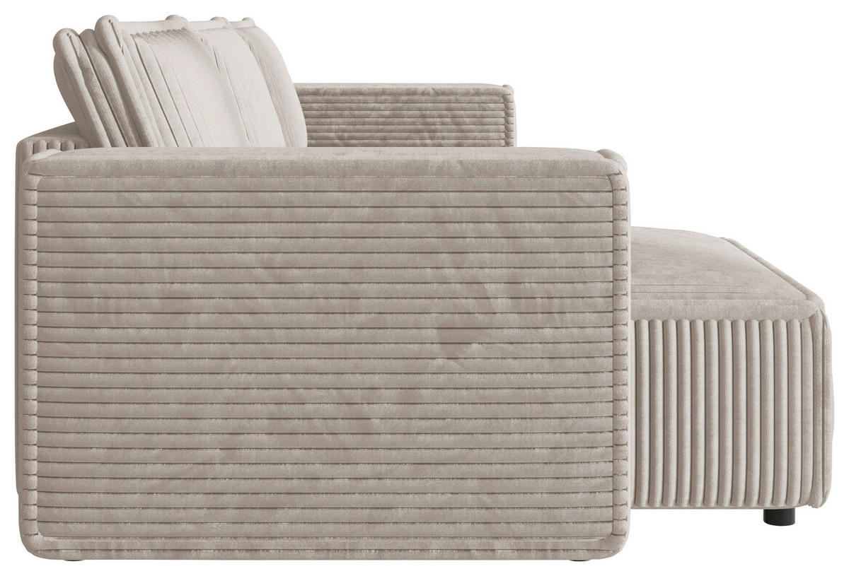 ECKSOFA Beige Cord Zierkissen, Rückenkissen, Schlaffunktion, Rücken echt  - Beige/Schwarz, MODERN, Kunststoff/Textil (350/168cm) - Xora