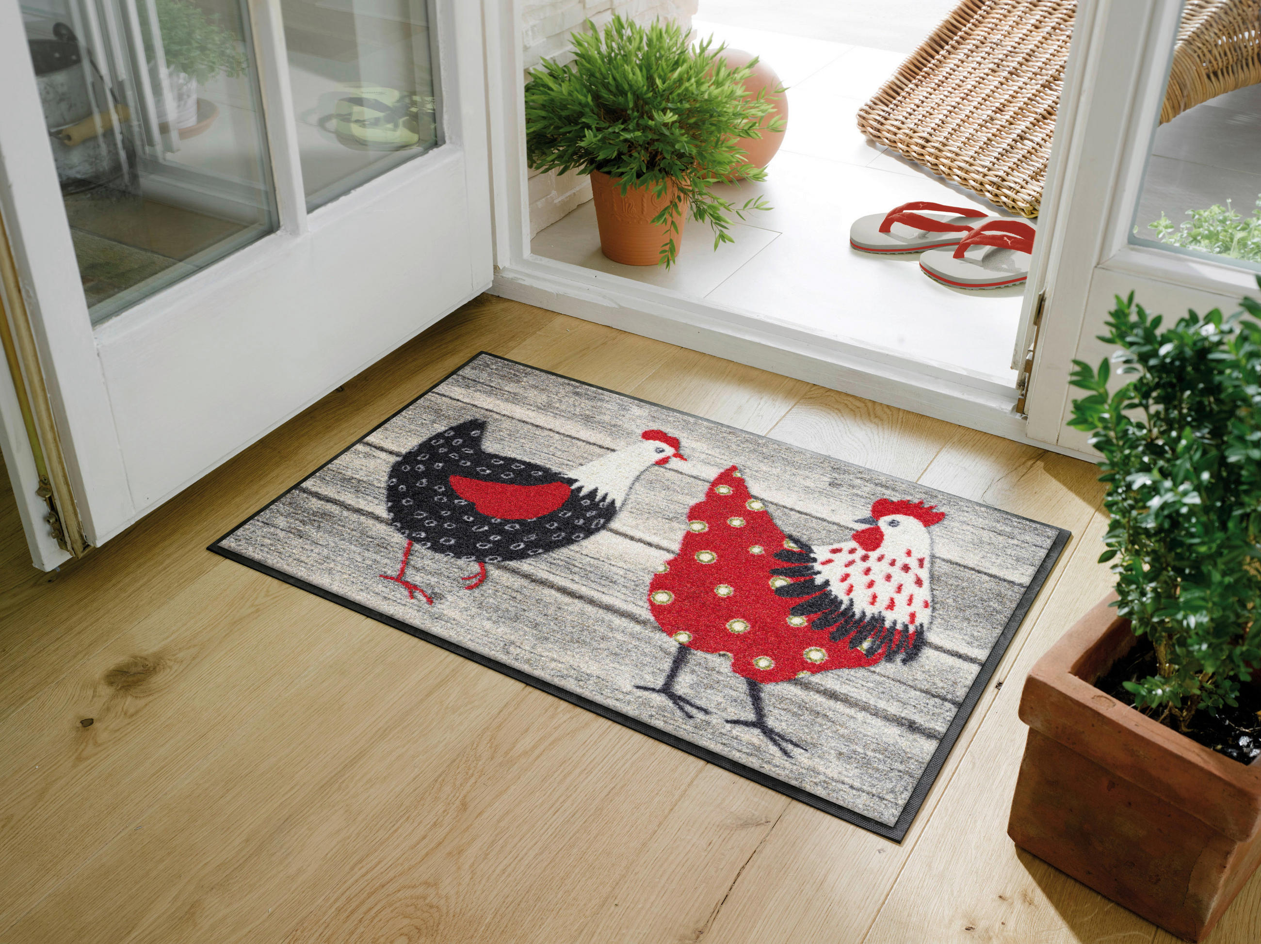 FUßMATTE 50/75 cm Chicken Farm  - Multicolor, ROMANTIK / LANDHAUS, Kunststoff/Textil (50/75cm) - wash+dry