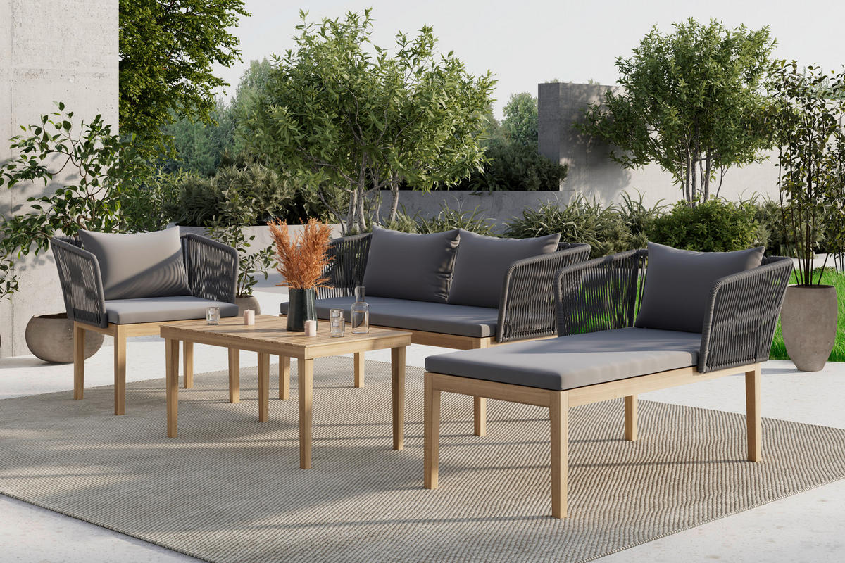 LOUNGEGARNITUR   160/74/84 cm  - Akaziefarben/Grau, Modern, Holz/Kunststoff (160/74/84cm) - Ambia Garden