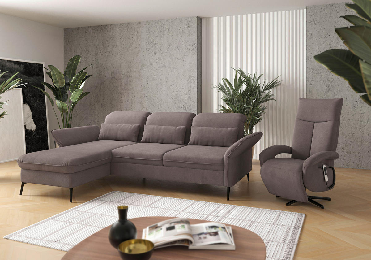 ECKSOFA in Flachgewebe Taupe  - Taupe/Schwarz, Konventionell, Textil/Metall (198/264cm) - Sit & More